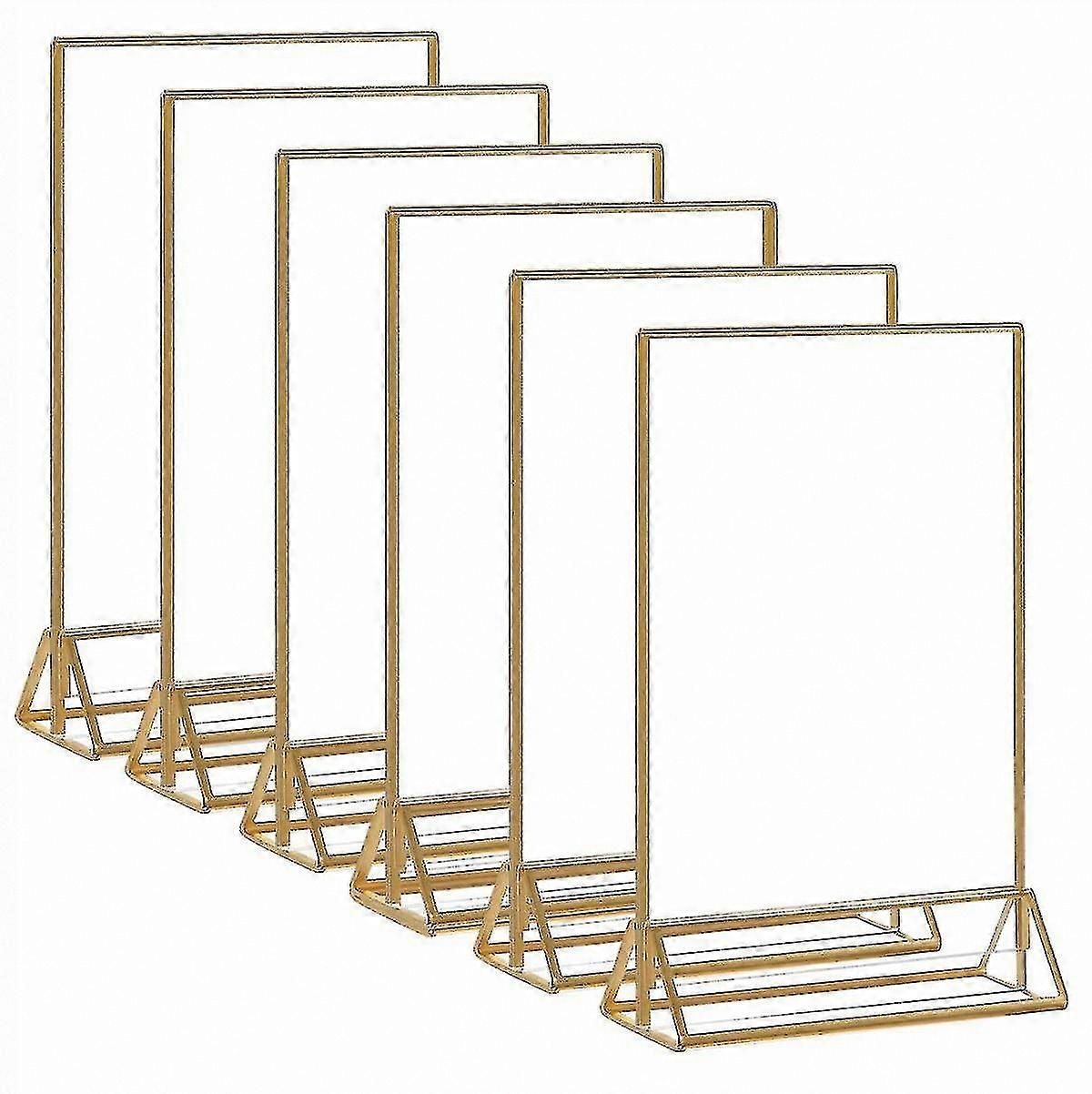 Double Sided 4x6 Acrylic Sign Holders - Gold Menu Display Stands for Tables (Pack of 6)