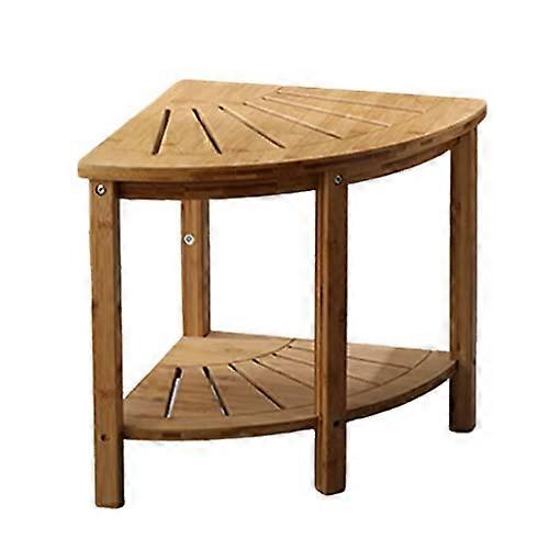 Bamboo Shower Stool 2-Tier Waterproof Bath Bench With Storage Shelf Non-Slip Corner Seat For Leg Shaving One Size