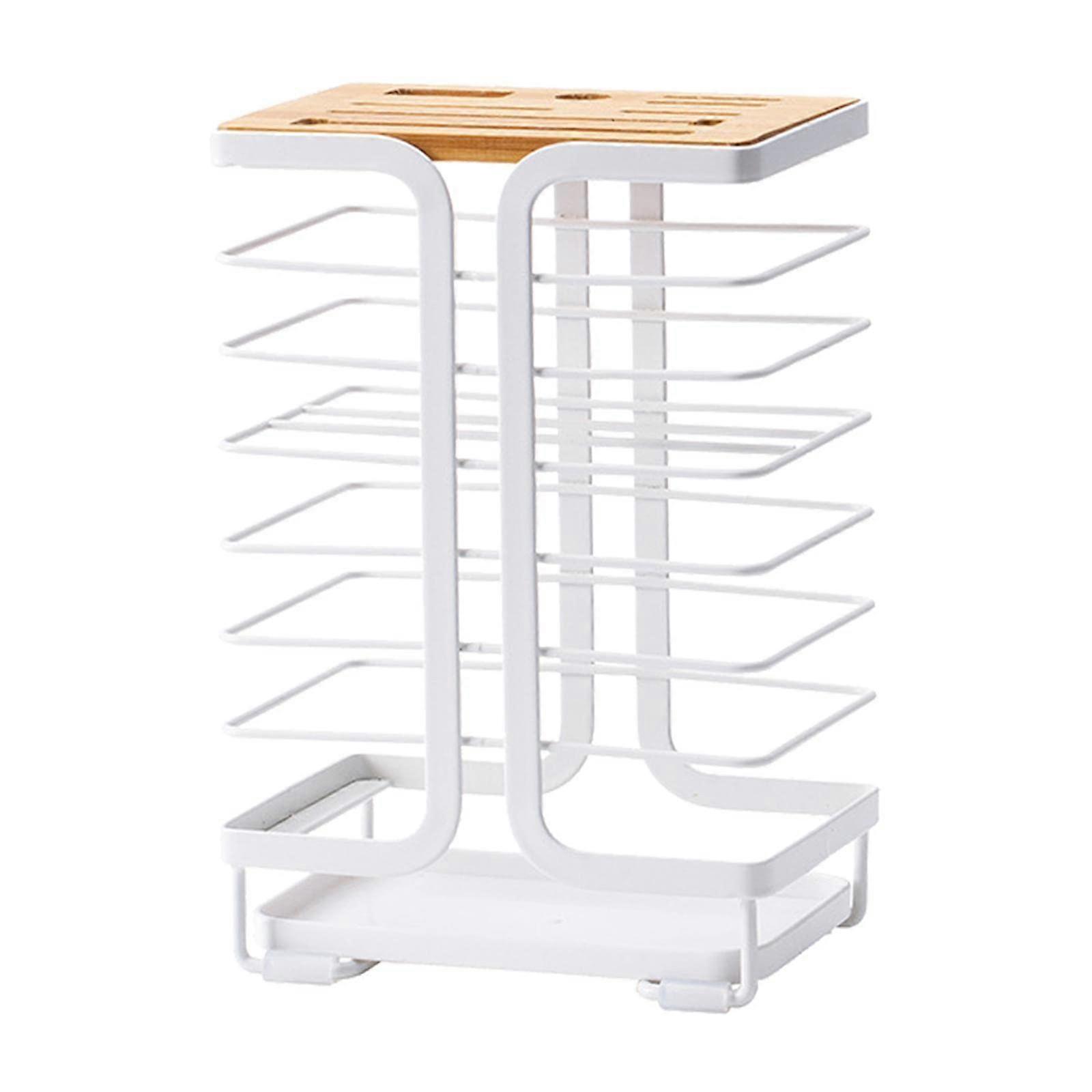 White Knife Block Without Knives Empty Knife Block Bamboo Material With White Metal Rack Organiser For Universal Kitchen Storage
