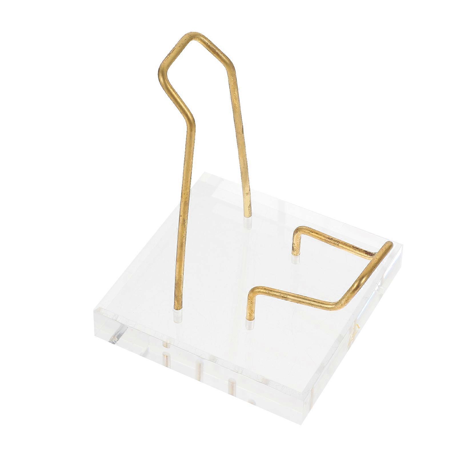 Jewelry Display Stand Acrylic Square Base for Collectors Office Use Golden Metal Rack 1Set