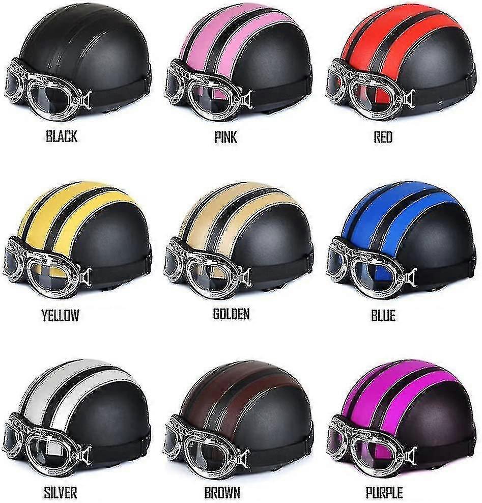 Casque en cuir demi-visage ouvert de style rétro vintage moto / scooter avec lunettes anti-UV, taille 54-60cm
