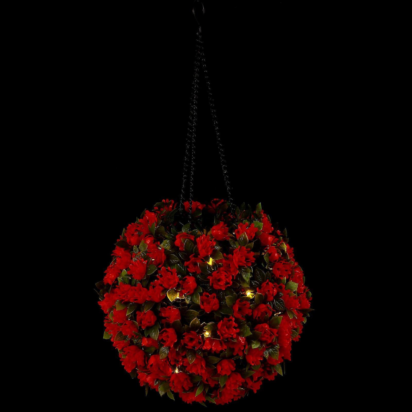 Red Solar Hanging Lamp for Yard Decor Made of Plastic with Beautiful Flower Design 1pc