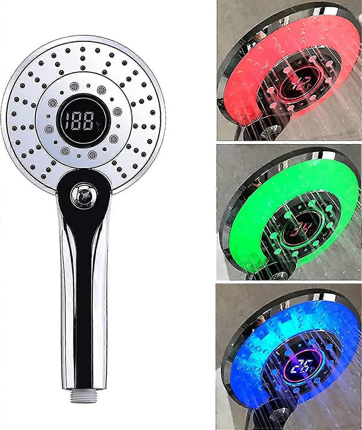 Led Shower Head 3 Color Changing Handheld Shower Head With Digital Temperature Fahrenheit Display Hydrodynamic Led Hand Shower 3 Spray Modes