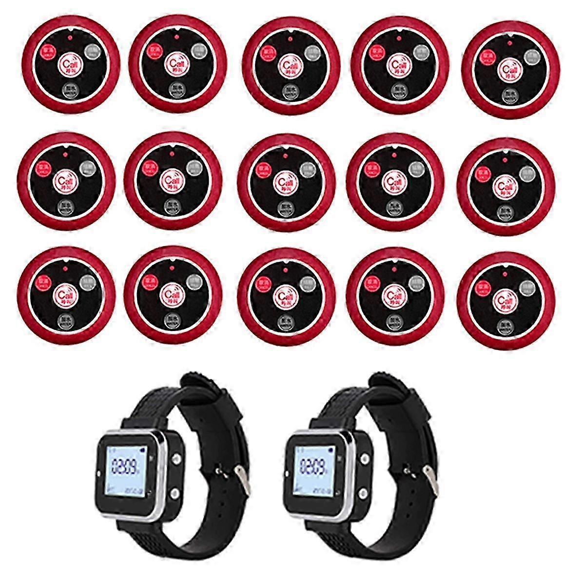 Wireless Calling System Button with Watch Waiter Pager for 15 Restaurant Tables - Call Button Transmitter Wire
