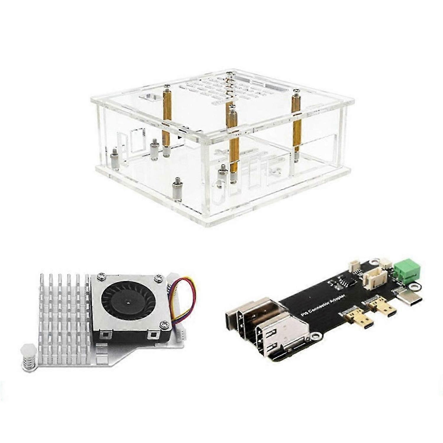 For Raspberry Pi 5 Case+Radiator+ HDMI-Compatible to HD Adapter Board
