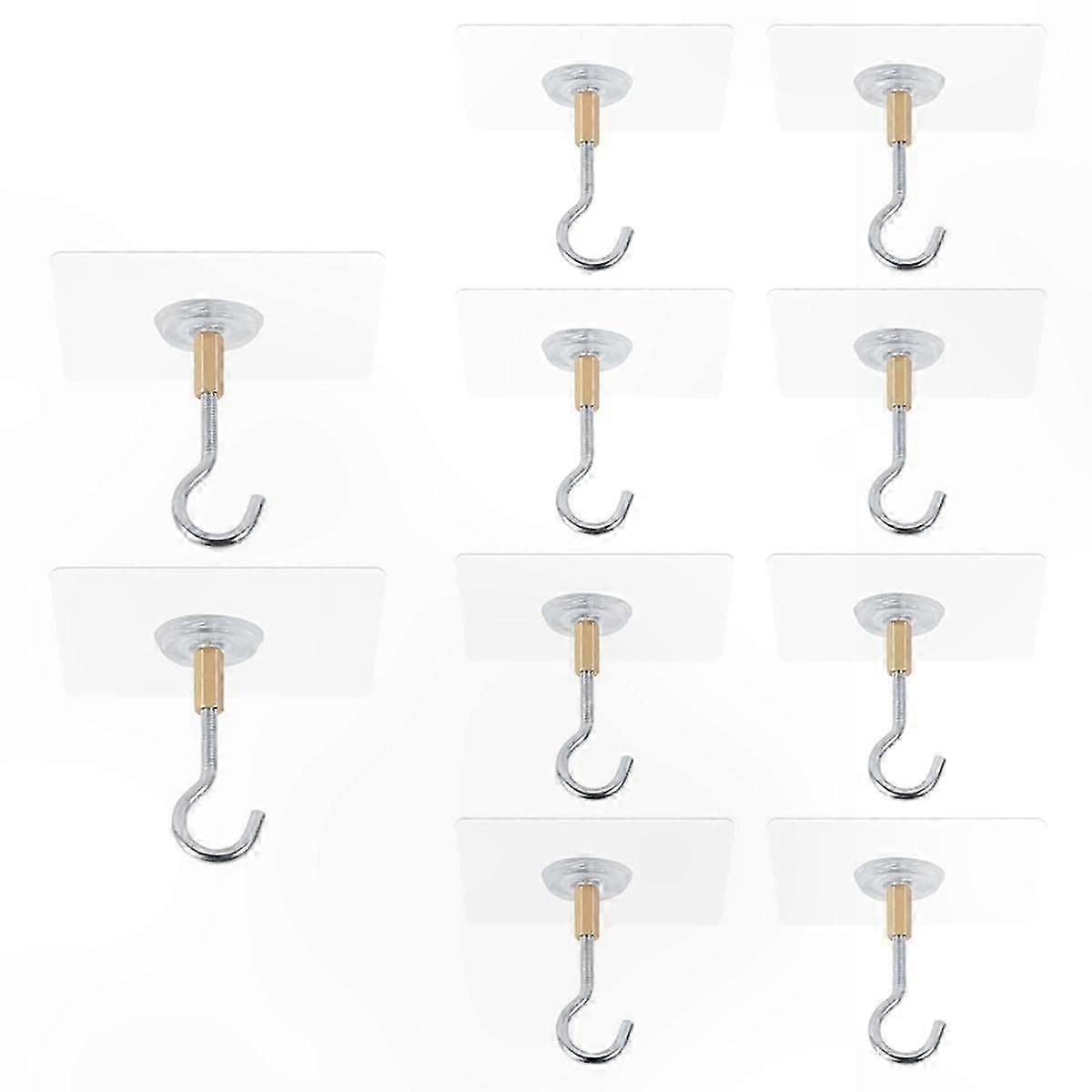 Ceiling Hooks with Adhesive, 10-Pack Hanging Hooks, Strong Sticky Hooks for Plants, Lanterns, and Decor, Holds up to 5kg