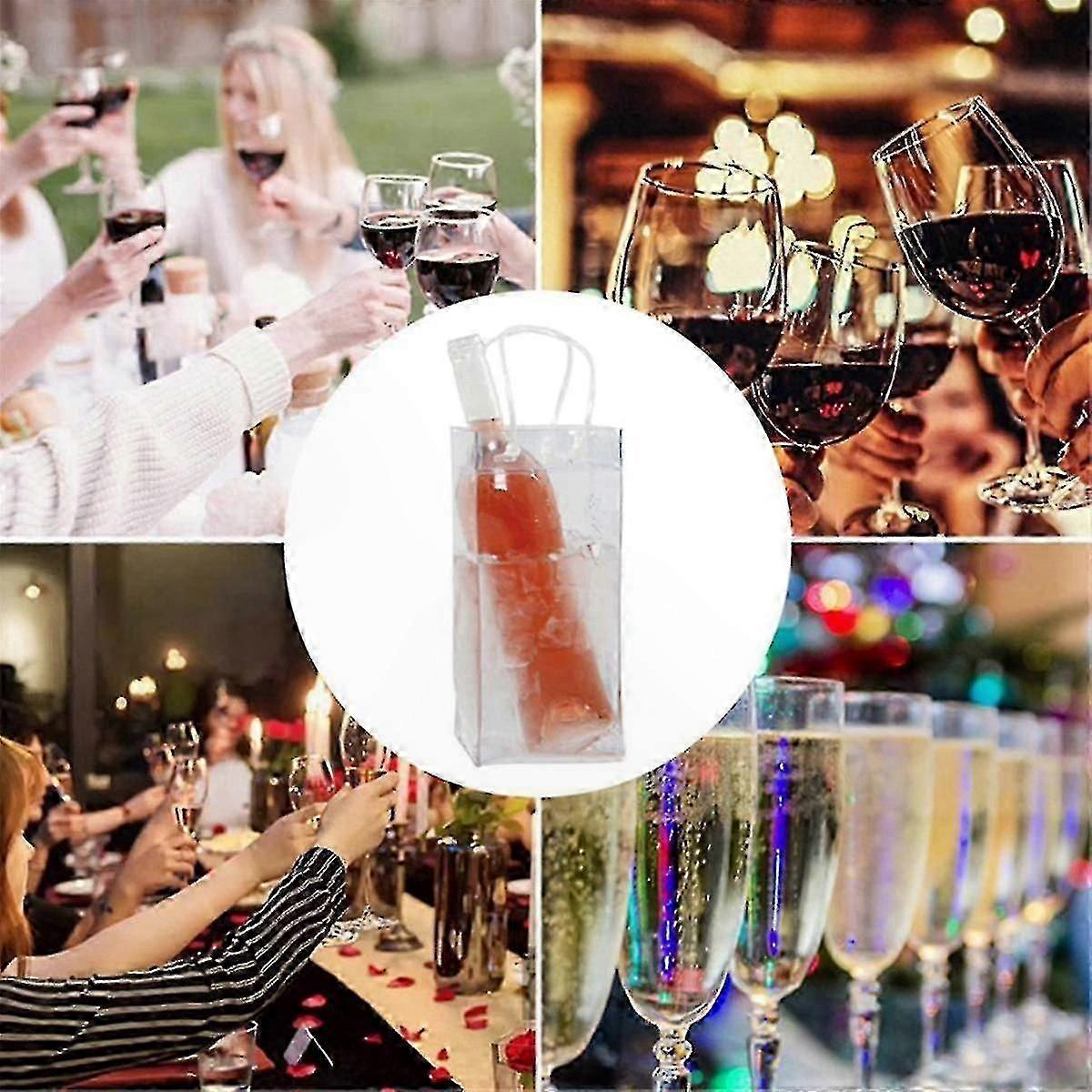 Set of 10 Portable Transparent PVC Wine Bottle Cooler Bags with Handles for Chilling Champagne and Wine Bottles