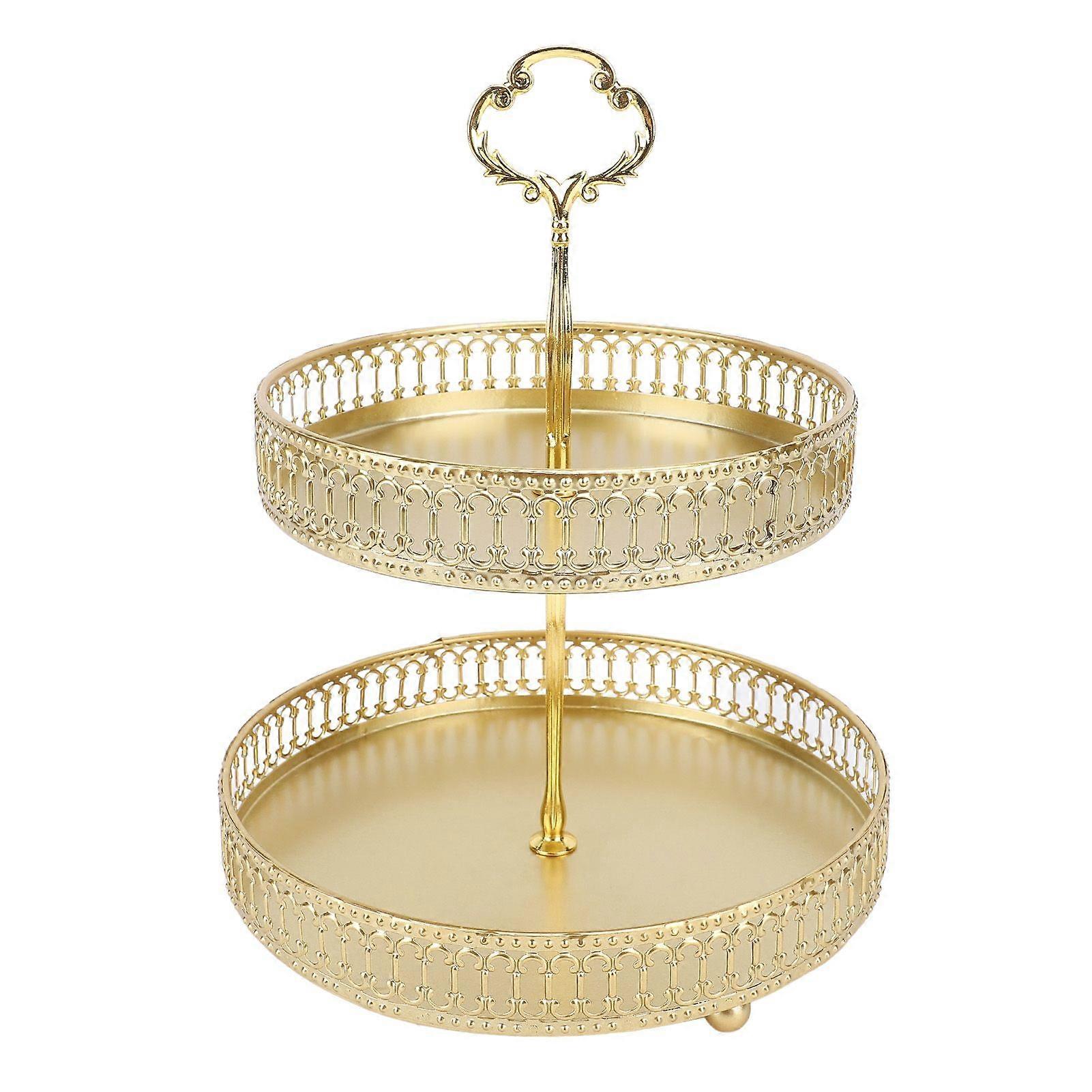 Tiered Tray Easy Assembly Metal Large Capacity 2 Tier Serving Stand for Fruit Dessert Cake Snack Stripe Gold