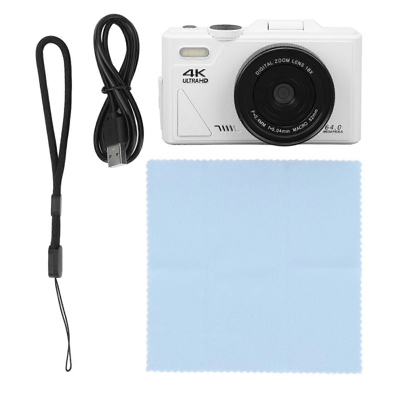 4K Digital Camera 64MP UHD 18X Zoom Autofocus Retro Compact Digital Camera with 3 Inch Flip Screen for Travel Photography