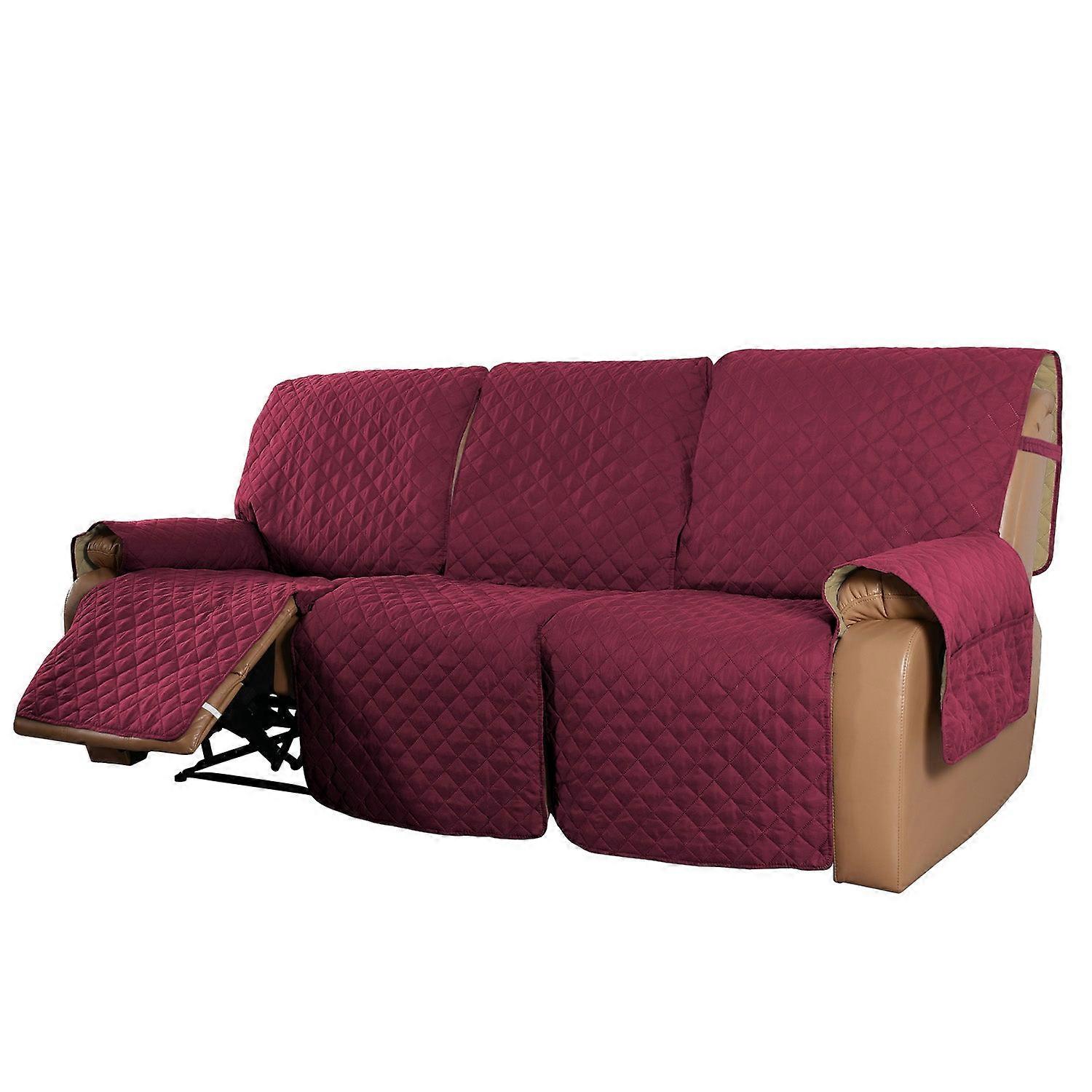 Recliner Sofa Cover With Pocket, Slipcovers Reversible Washable Elastic Adjustable Strap For Home(3 Seater,red)