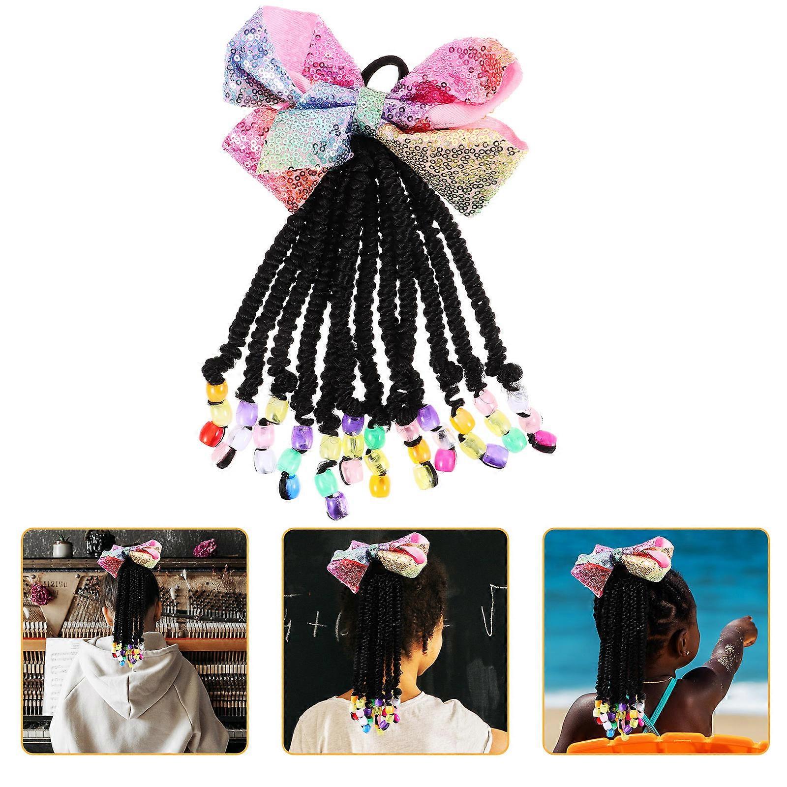 Braided Ponytail Hair Extension Bow Braid Wig for Kids 4Pcs Assorted Colors