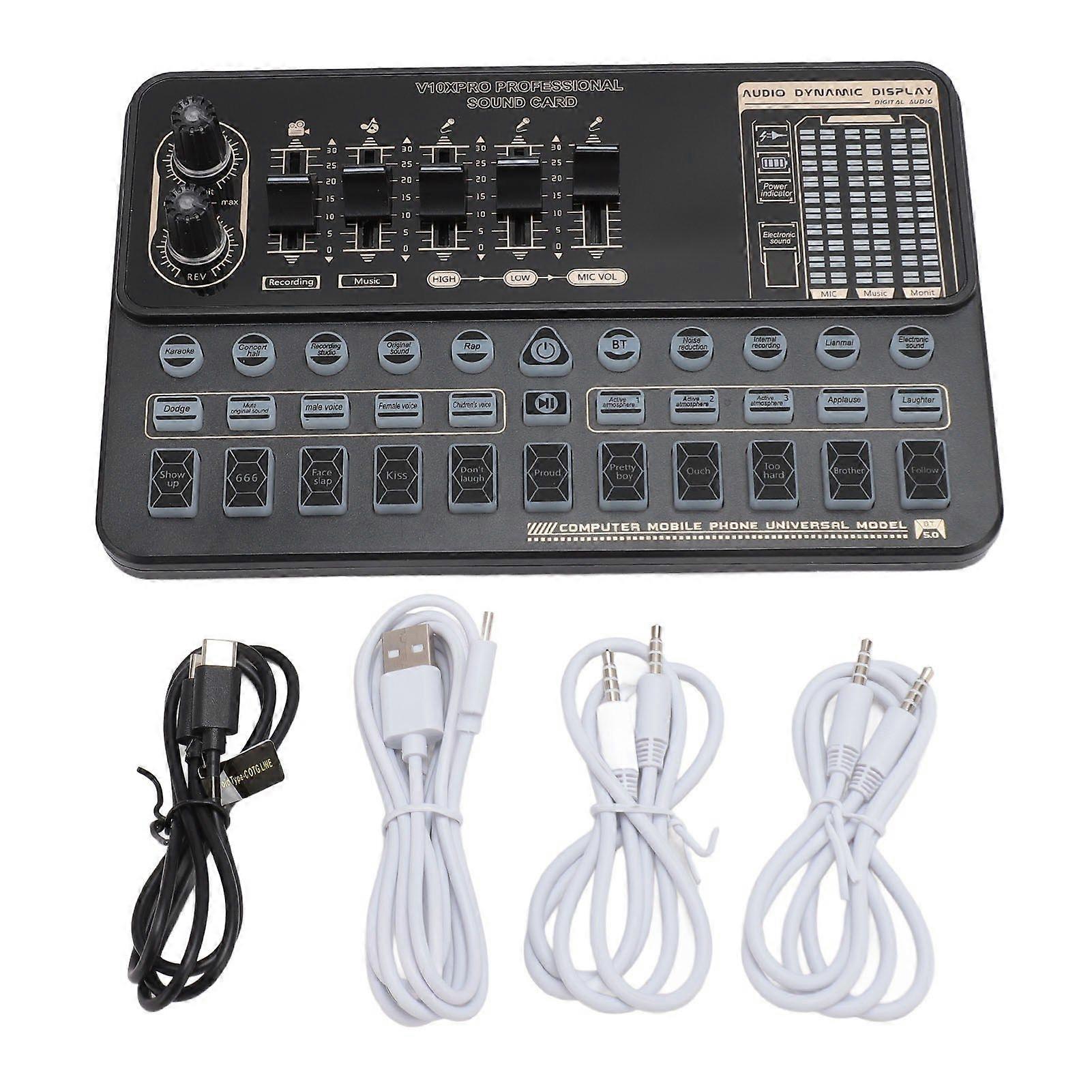 Live Sound Card Bluetooth Accompaniment Smart Noise Reduction Voice Changing Sound Mixer Board for Live Streaming