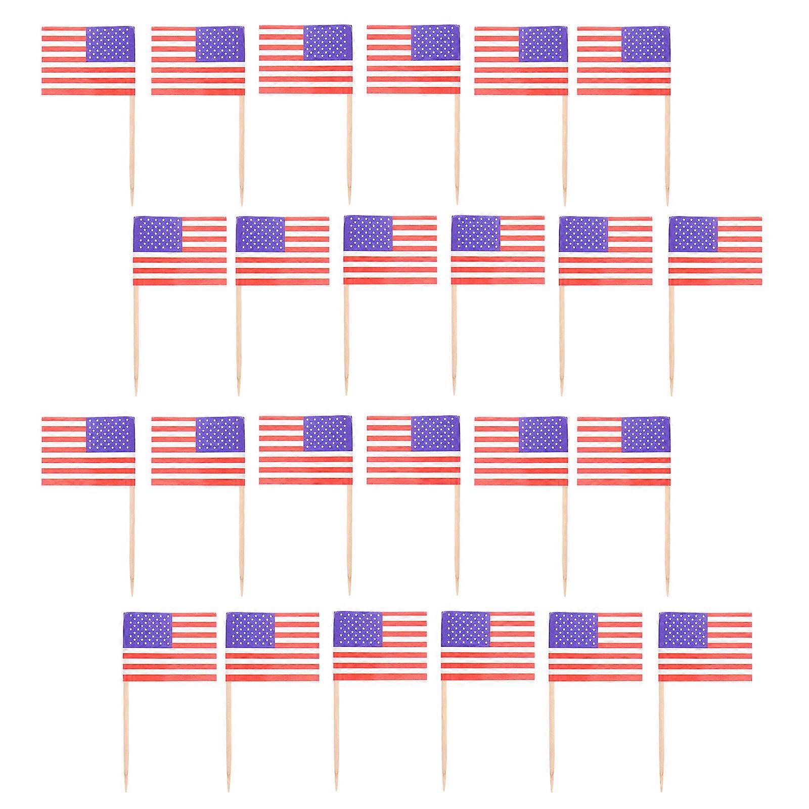 Usa Flag Picks Cake Topper for Cake Fruits Desserts Paper Wood Material Flag Display 200Pcs