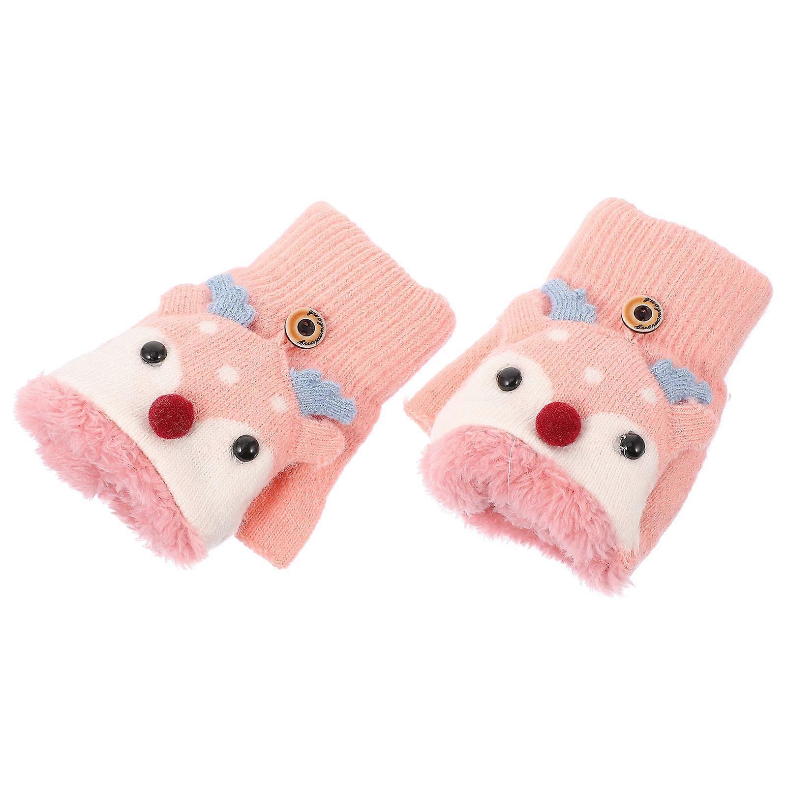 Warm Kids Gloves Half-Finger Gloves for Protection 1Pair Pink Outdoor Use