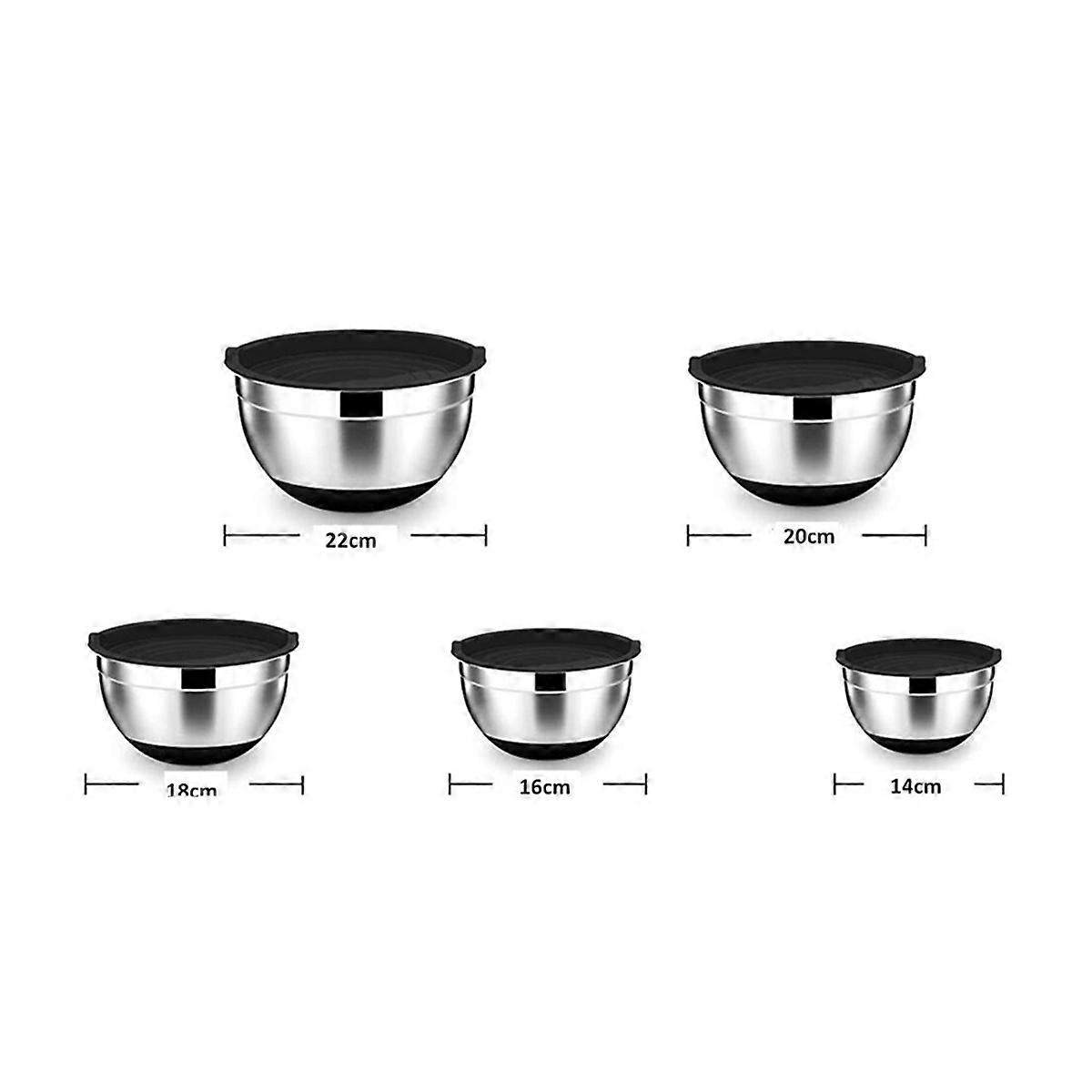 10 Pcs Mixing Bowl,Stainless Steel Salad Bowl with Airtight Lid&Non-Slip Base,Serving Bowl for Kitch