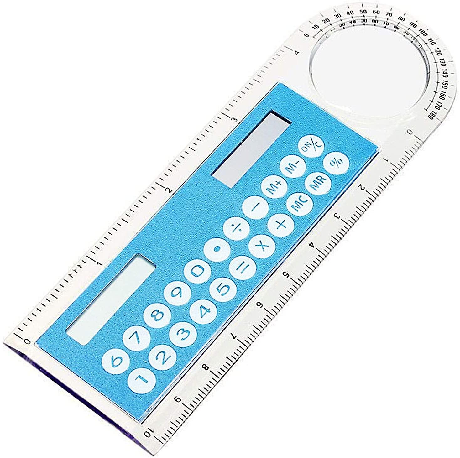 Fong Calculator & Ruler & Magnifying Glass, Mini Solar Transparent Ruler Calculator With Magnifier Student School Su
