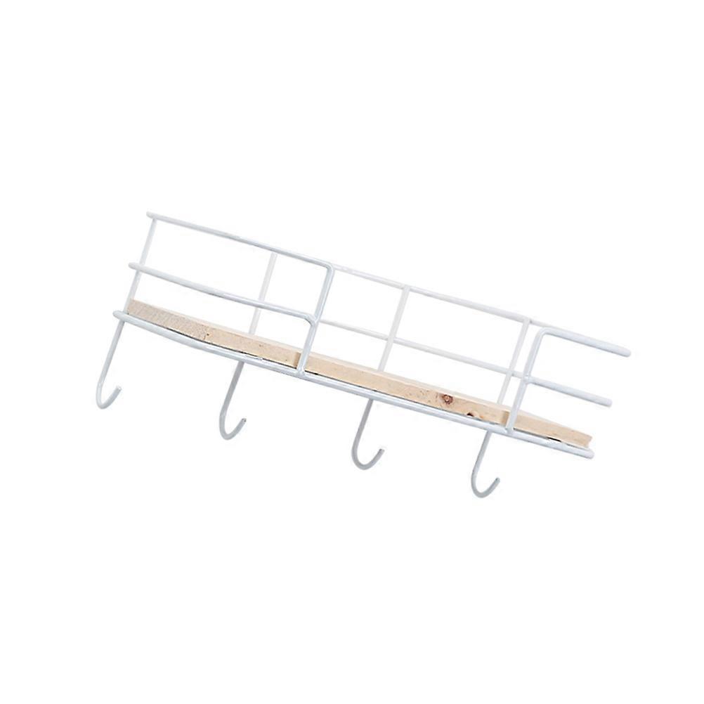 Decorative Shelf Brackets Wrought Iron Storage Rack with 4 Hooks White
