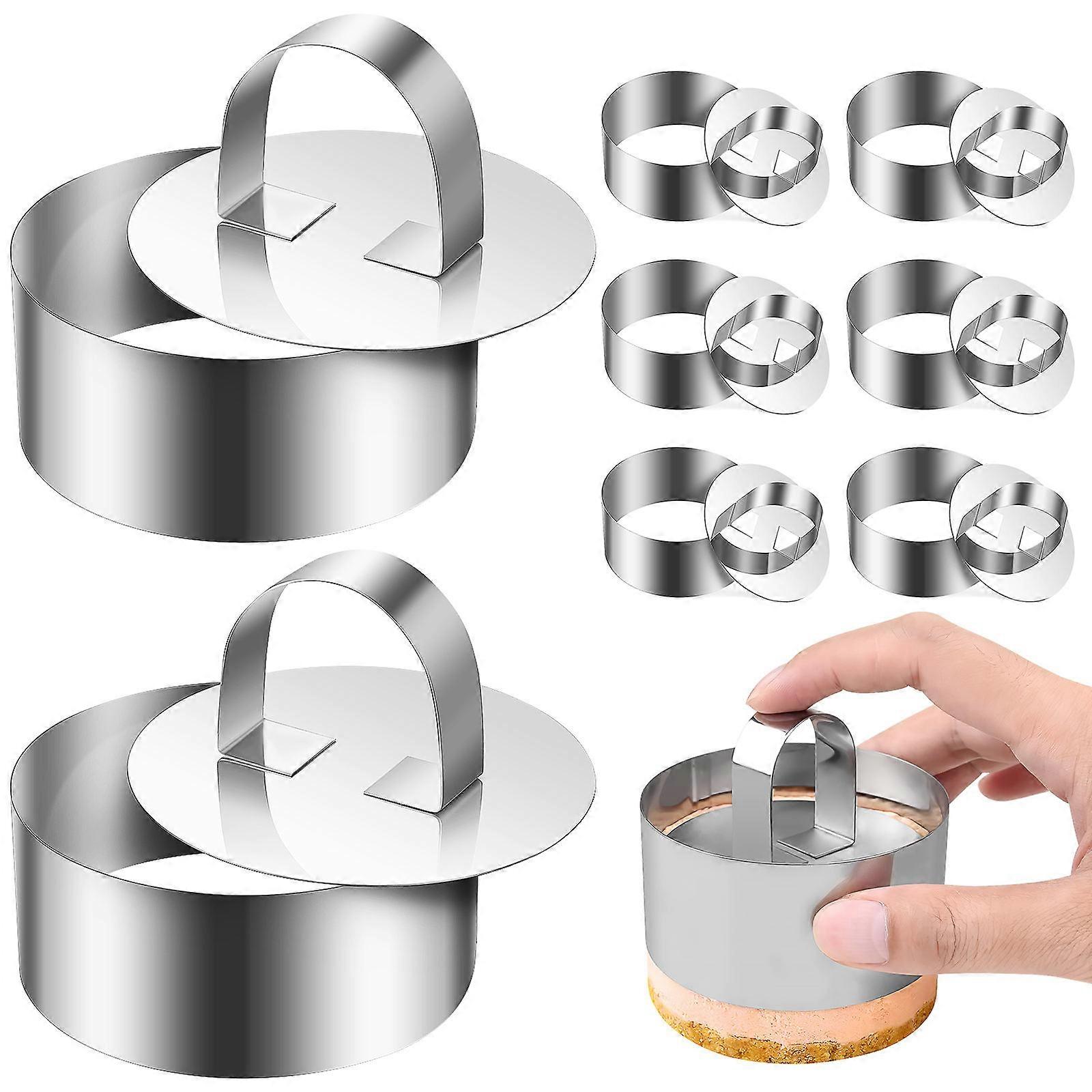 Stainless Steel Cake Rings for Baking 16Sets Round Ring Molds with Pushers