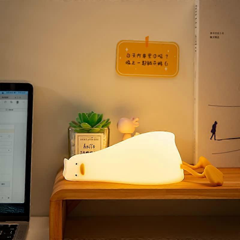 Lying Flat Duck Night Light LED Silicone Duck Lamp USB Rechargeable Portable Touch Table Lamp For Kids And Women