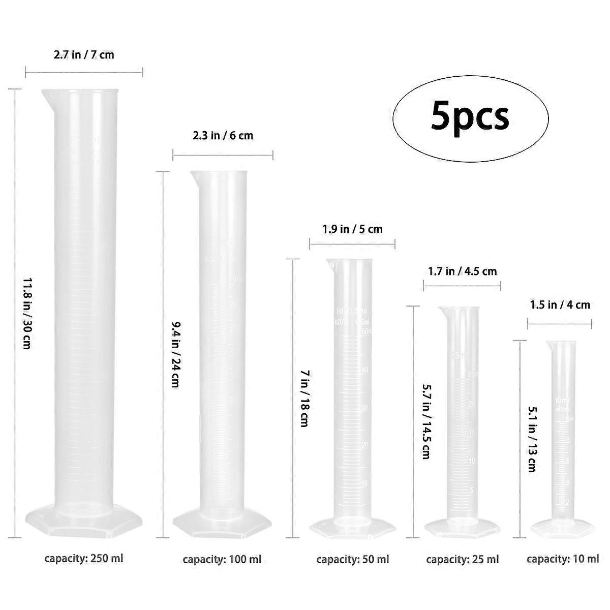 Science Measuring Test Tubes Clear Plastic Graduated Cylinder Pouring and Filling 100ml 5Pcs