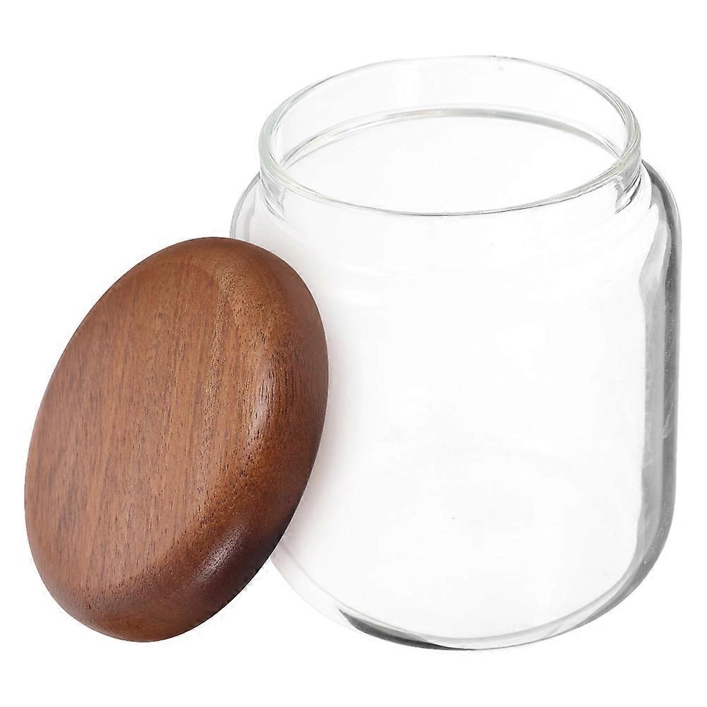 Clear Glass Food Storage Container 5Pcs With Wooden Lid Perfect For Preserving Freshness Of Tea And Cookies