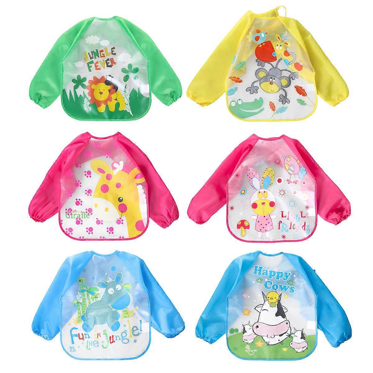 Waterproof Sleeved Bib for Kids Featuring Giraffe Monkey Pattern