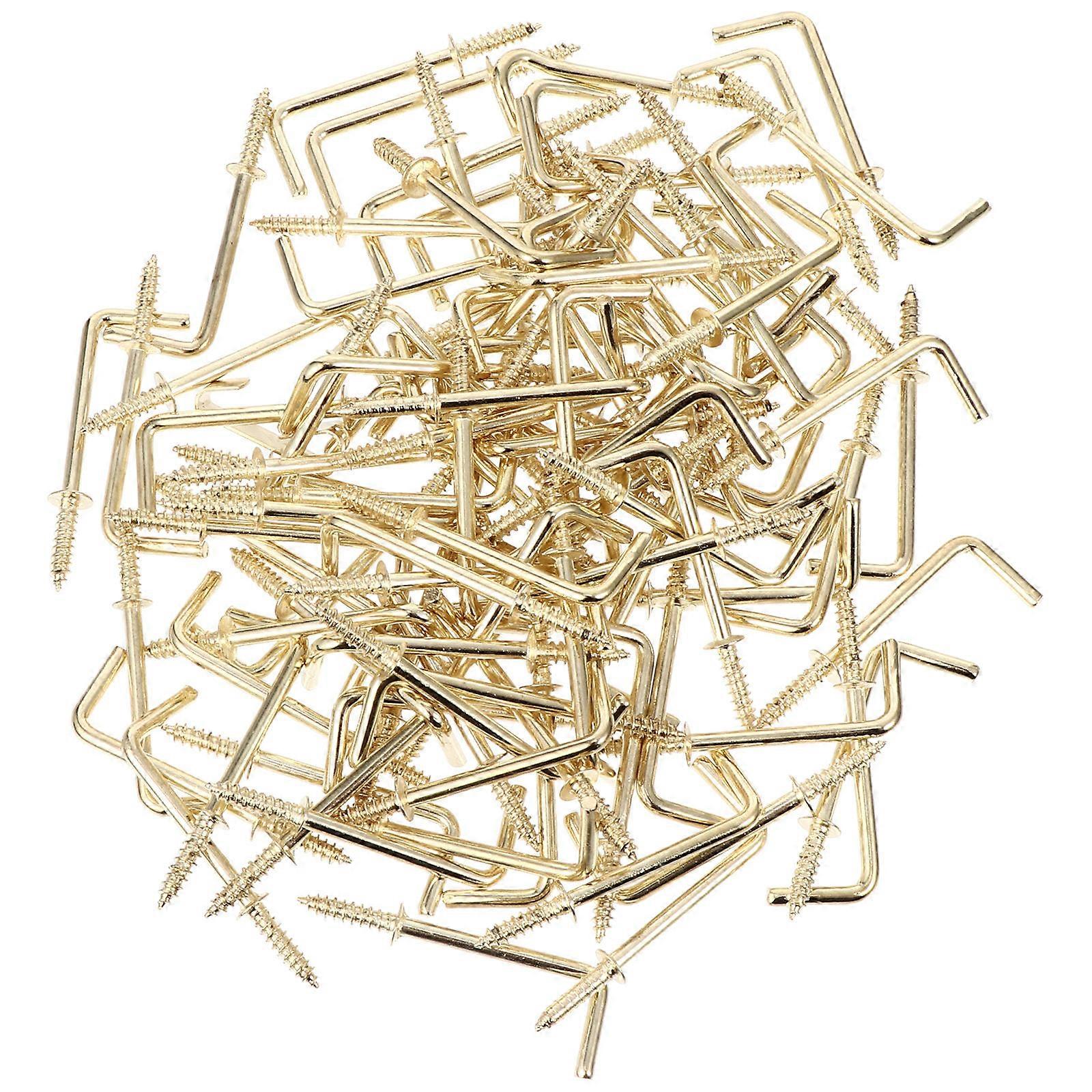 Steel Screw Hooks Right Angle for Hanging Use 300Pcs Golden Metal Hooks