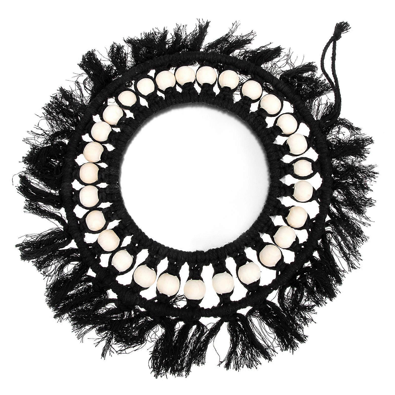 Black Macrame Wall Hanging Mirror for Decor 3Pcs Handmade Tapestry Wood Beads