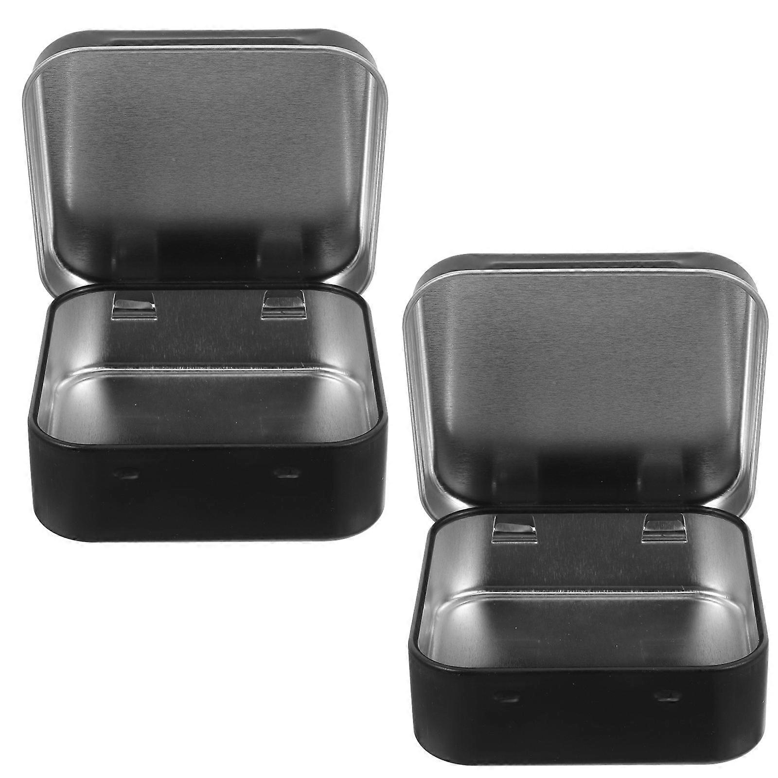 Metal Tin Box With Lid 2Pcs And Scratch-resistant Square Storage Cases For Sundries Home And Dorm Use