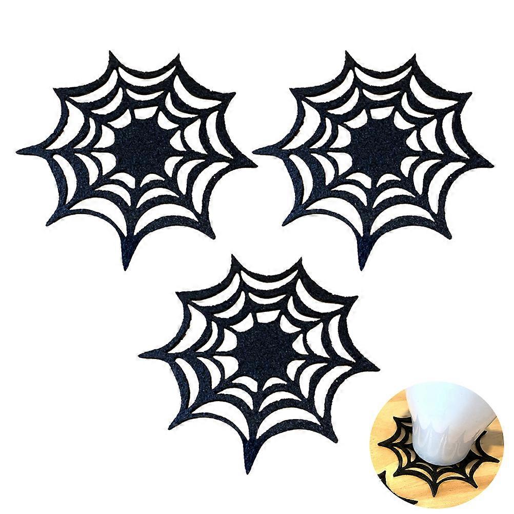 Spider Web Halloween Coasters for Decoration 3Pcs Black Decorative Set