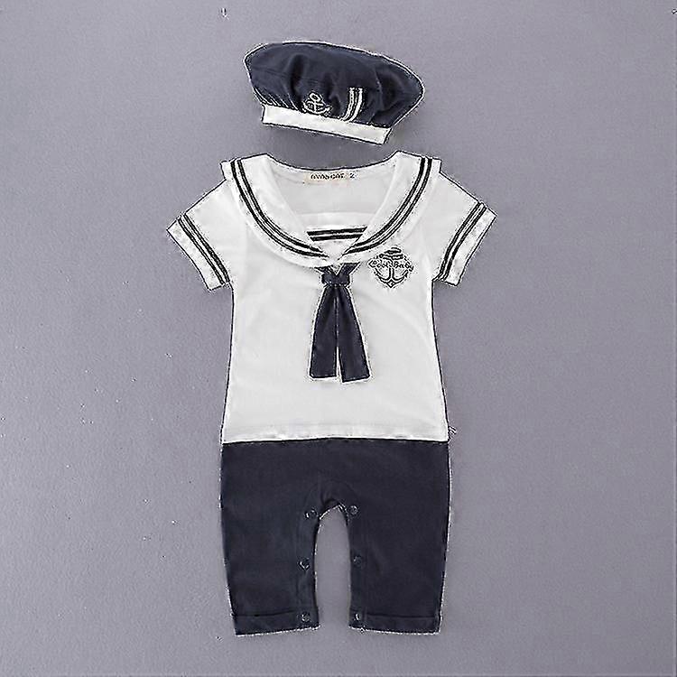 Baby Pojkar Sailor Outfit Bomull Romper med hatt