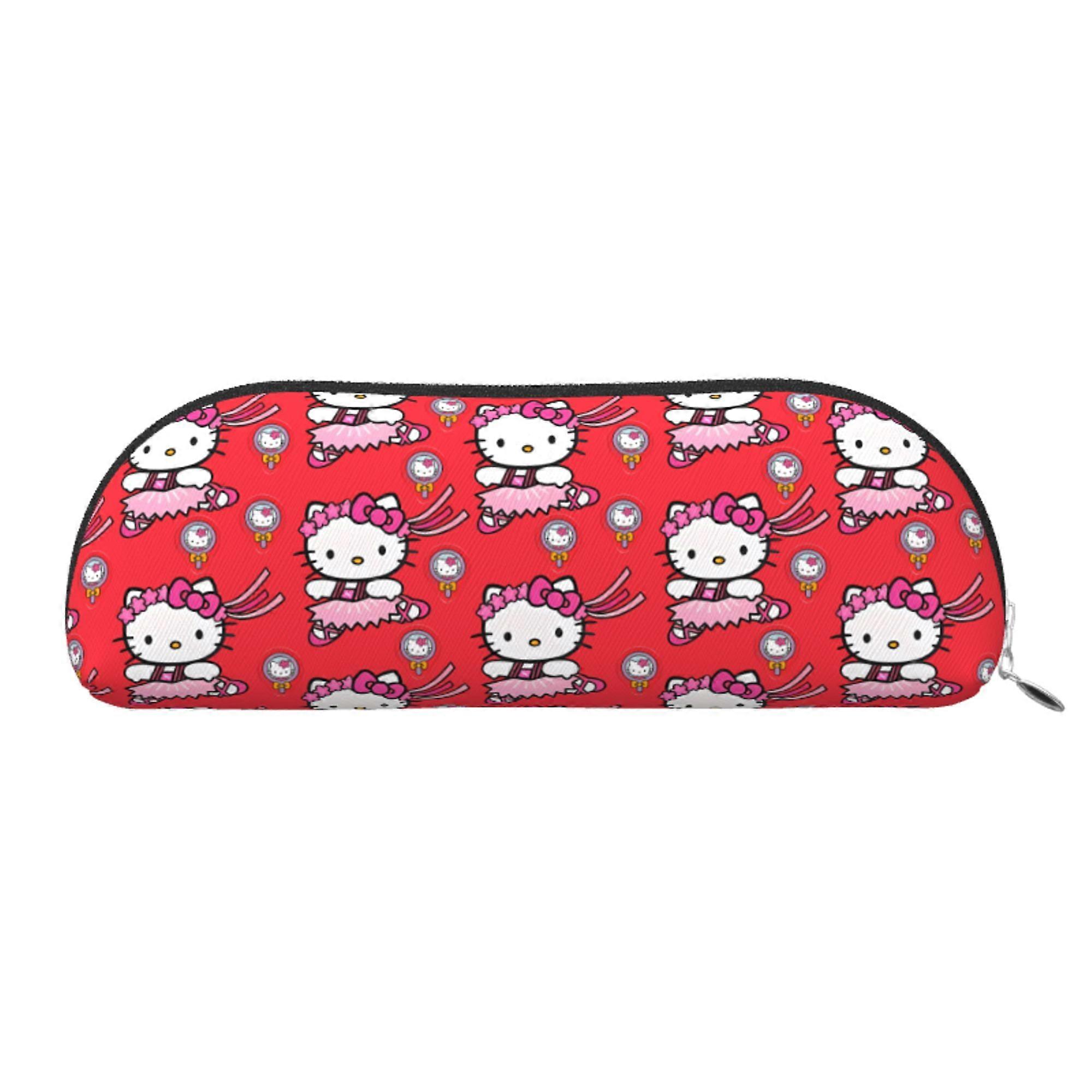 Hello Kitty Leather Semi-circular Zipper Pencil Case Large Capacity Multi-function PVC Semi-circular Storage Bag