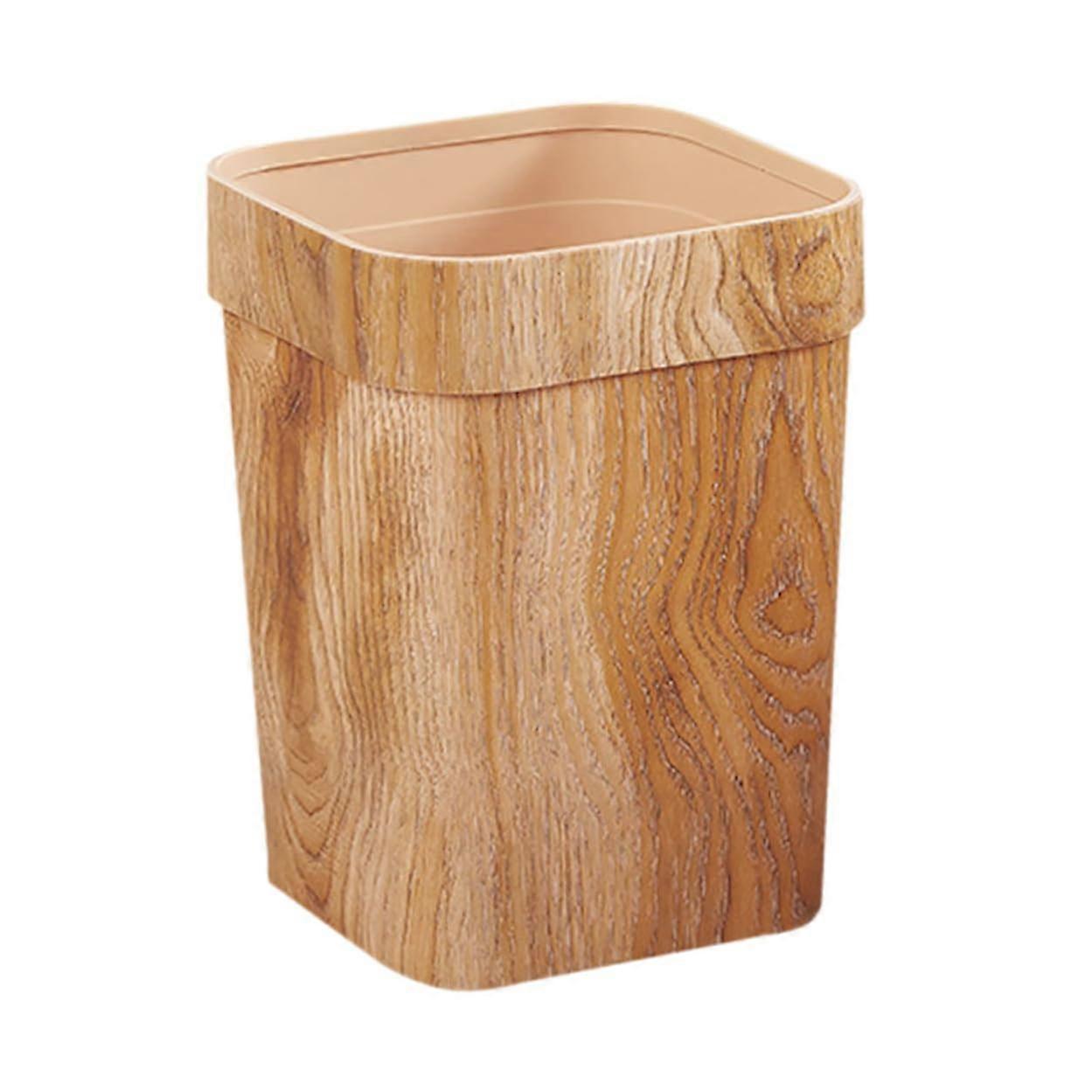 Large Capacity Household Garbage Can With Wood Grain Texture, Square Wastebasket, Desktop and Countertop Organization