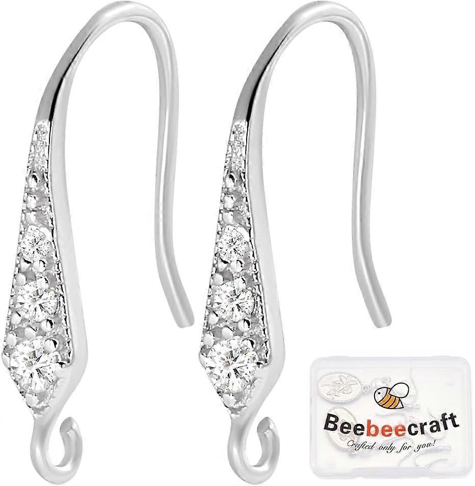 1 Box 3 Pairs Cubic Zirconia Earring Hooks Rhodium Plated 925 Sterling Silver Lever Back Ear Wires with Dangle Loops for DIY Jewelry Making