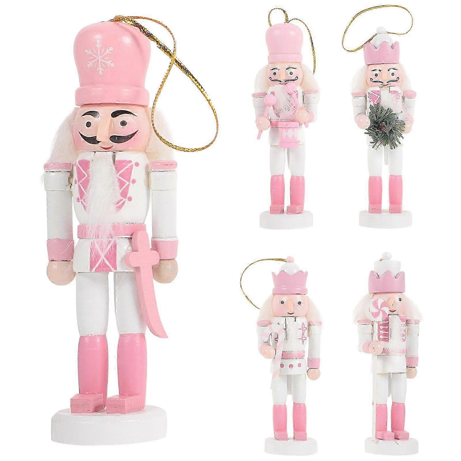 5pcs Christmas Nutcracker Decoration Wooden Nutcracker Xmas Tabletop Ornament