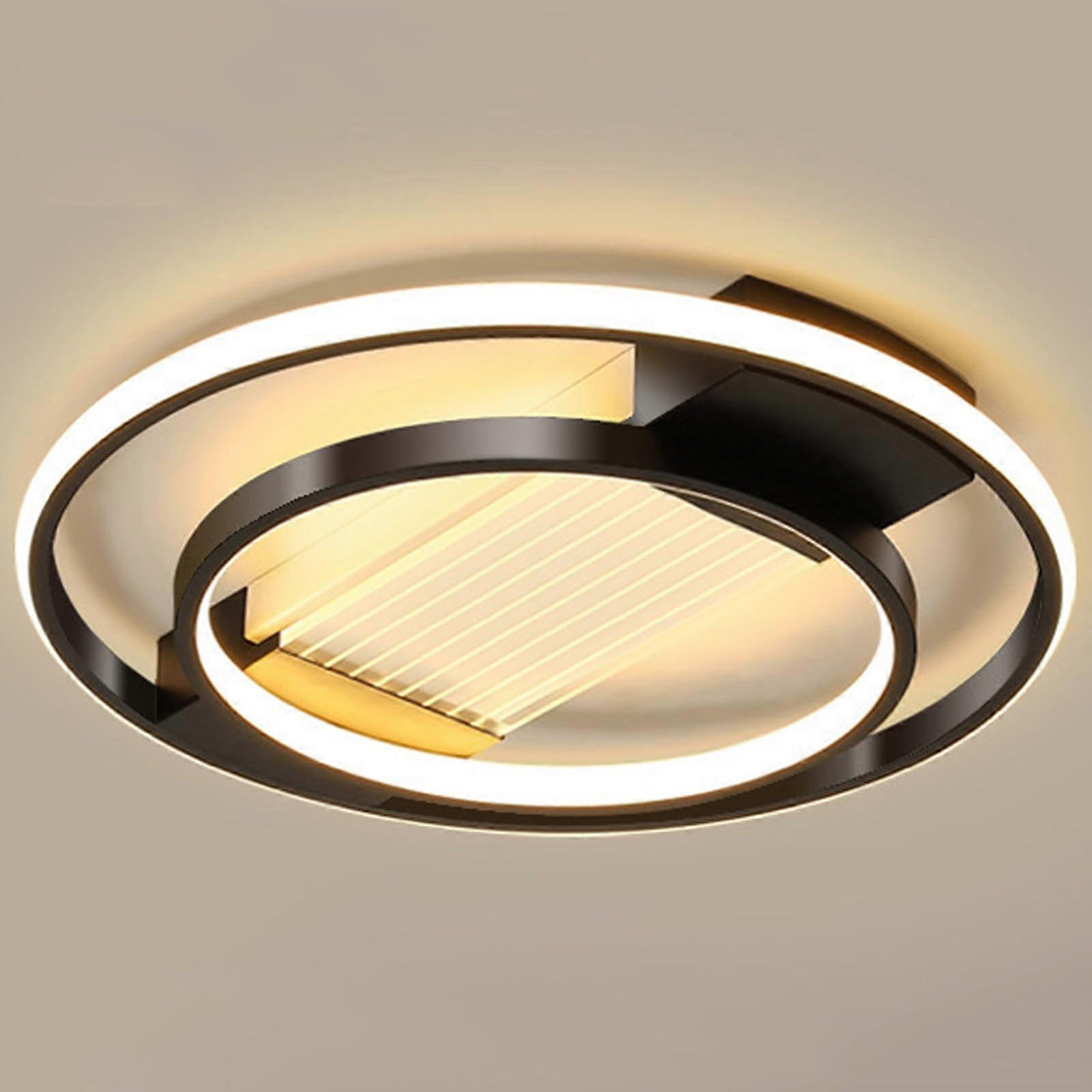 Ceiling Lamp 19.7 Inch Black Round LED Ceiling Light 24W with Three Color Change for Bedroom Living Room Study