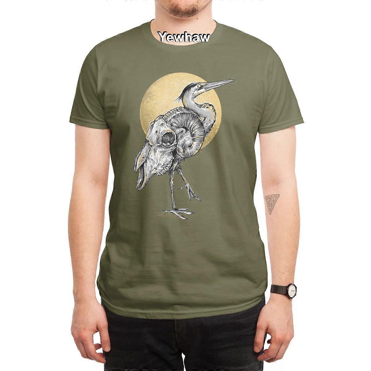 夜行性Tシャツシュールな鳥の雄羊の頭蓋骨ファンタジーゴールドムーン神秘的な