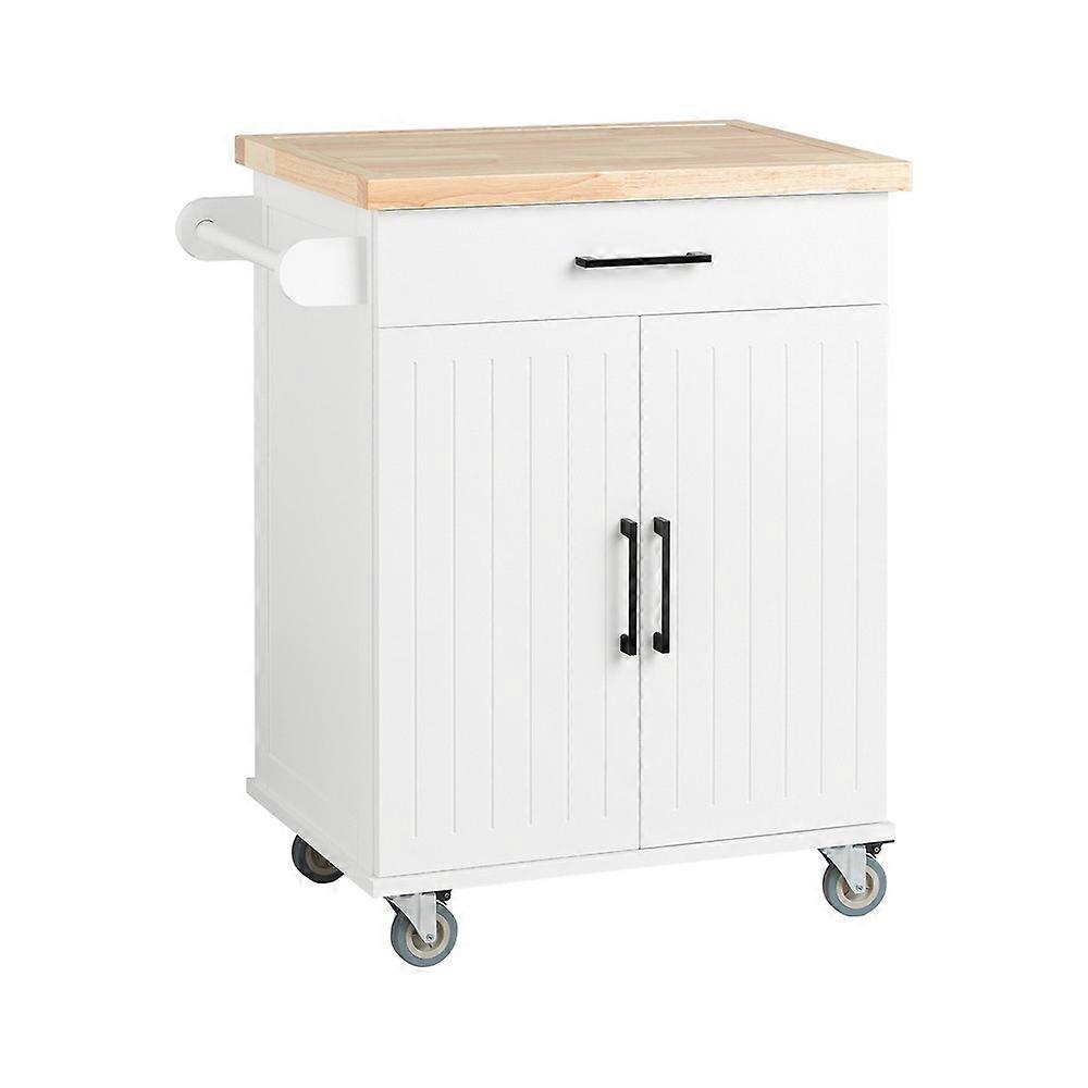 SoBuy FKW119-WN，厨房岛台橡胶木厨房推车带轮厨房储物柜独立式户外吧台厨柜橱柜