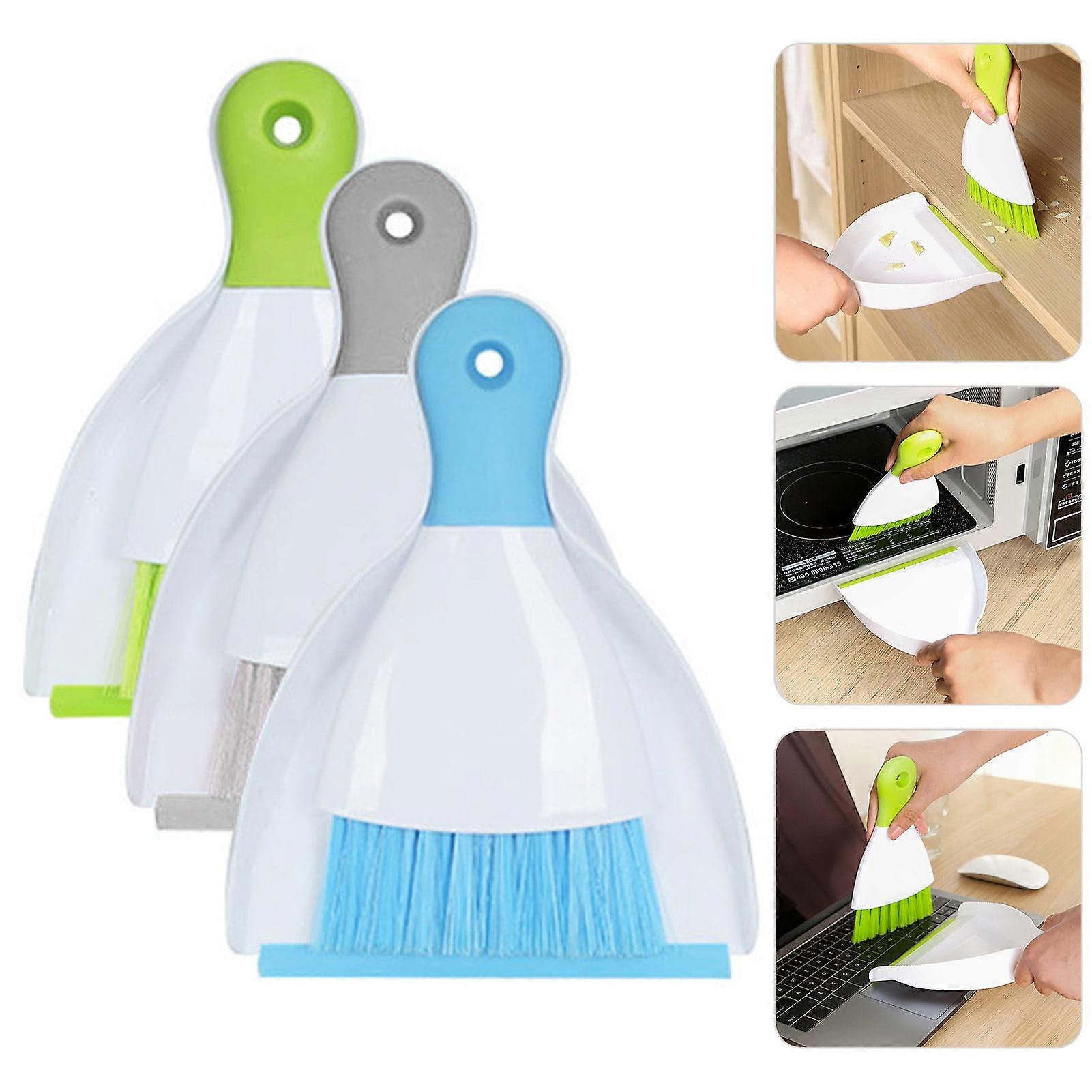 SUSUchens 1 Set Small Broom & Dustpan Kit, Mini Handheld Multi-functional Cleaning Tool for Desktop, Sofa, Kitchen, Keyboard - Blue