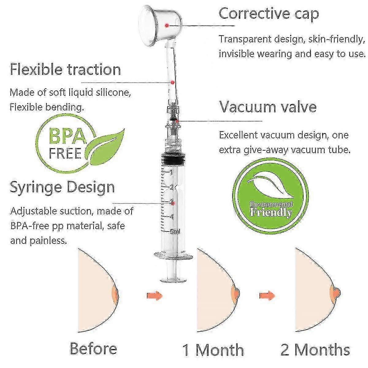 Enhanced Nipple Correction Device for Women with Flat Nipples - 4-Piece Set for Day and Night Use