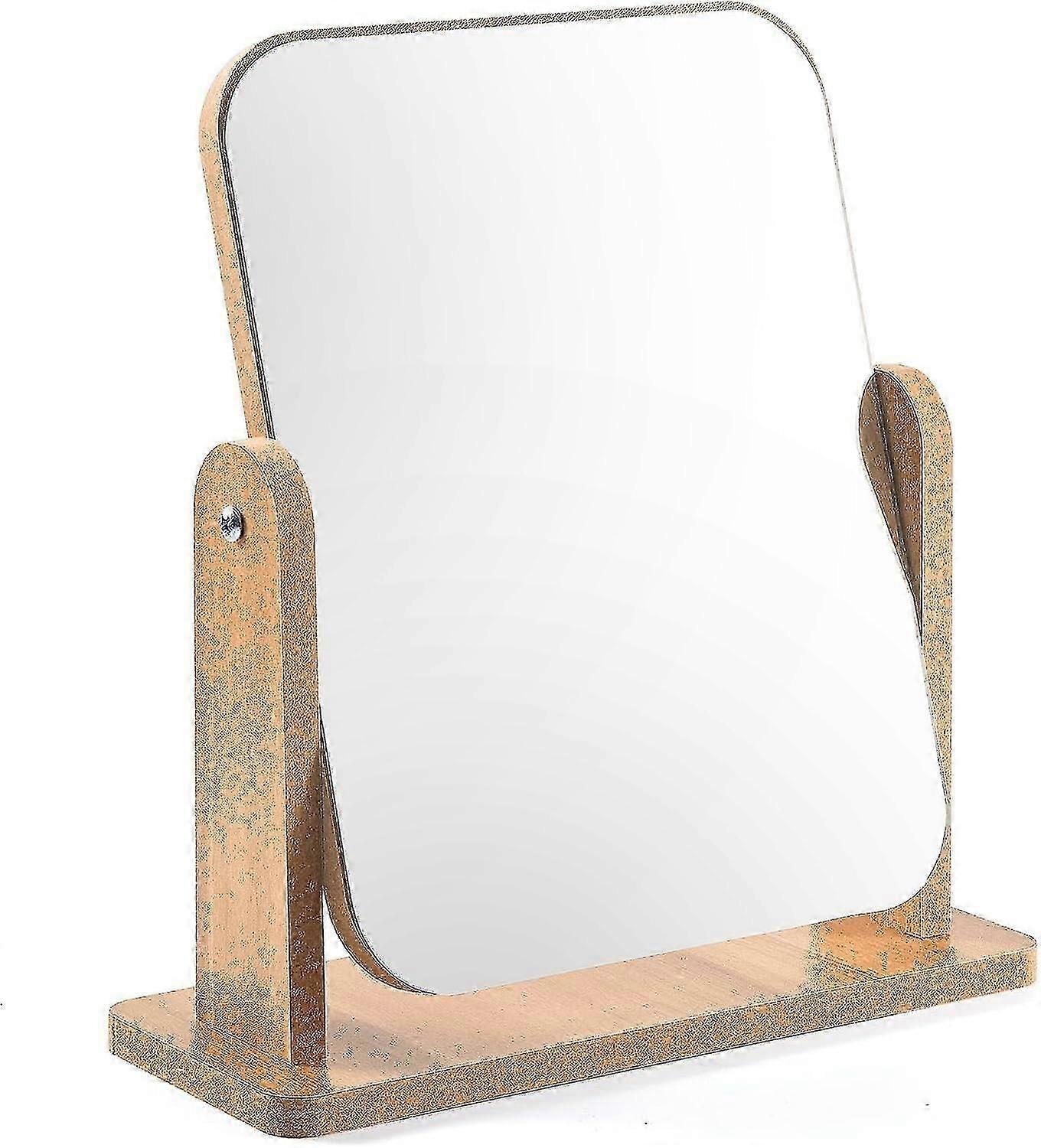 Wood Makeup Mirror Dressing Table Mirror 360 Swivel Desktop Mirror Square Mirror For Dressing Table Desk, Bathroom, Bedroom
