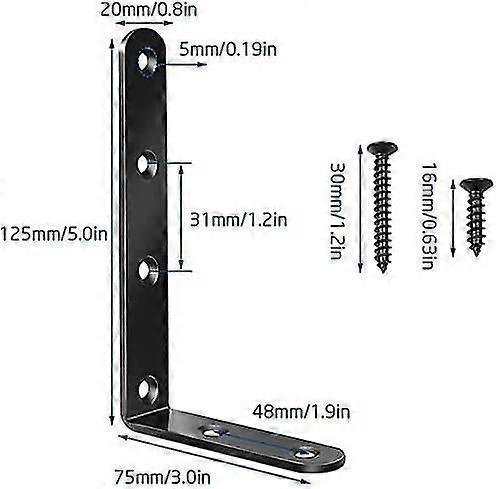 4 Pcs Fixing Brackets, Angular Supports Of Rights 90 Degrees In Cast Iron, Metal Square 125 X 75 X 20mm (black)