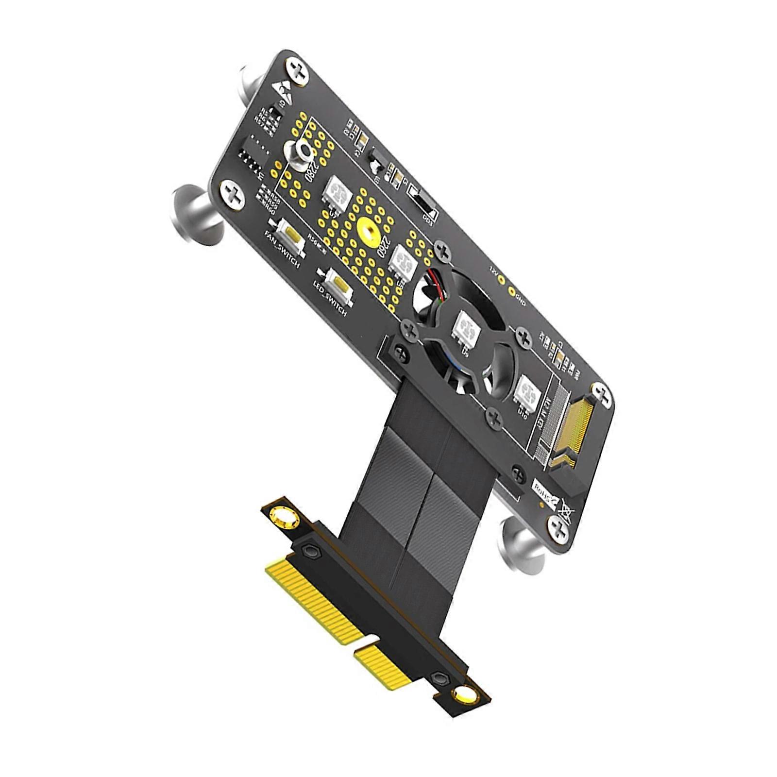 5/10CM NVME to PCIE X4 Extension Cable Expansion Board with Cooling Fan and Color Changing LED Multicolor