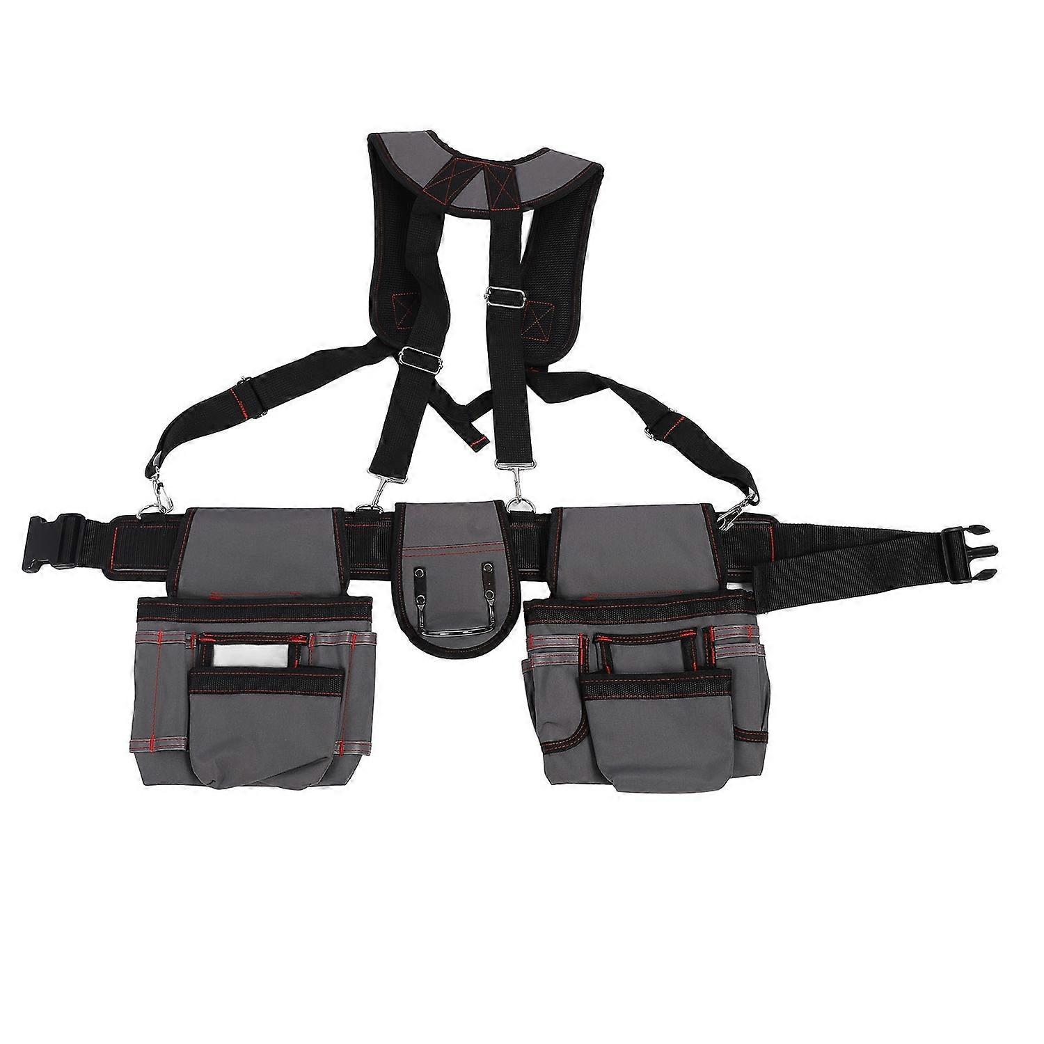 Men Tool Belt with Suspenders Pockets Adjustable Tool Pouch Bag for Electrician Carpenter Constructi