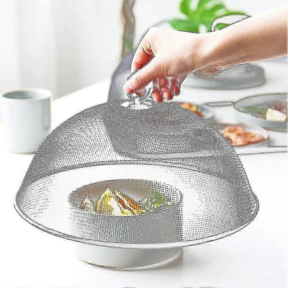 Food Cloches- 2 Round Metal Mosquito Repellent Fly Tent Dome Mesh Food Cover With Rotating Handle, Reusable Screen Net Protectors, White/30 X 13.5