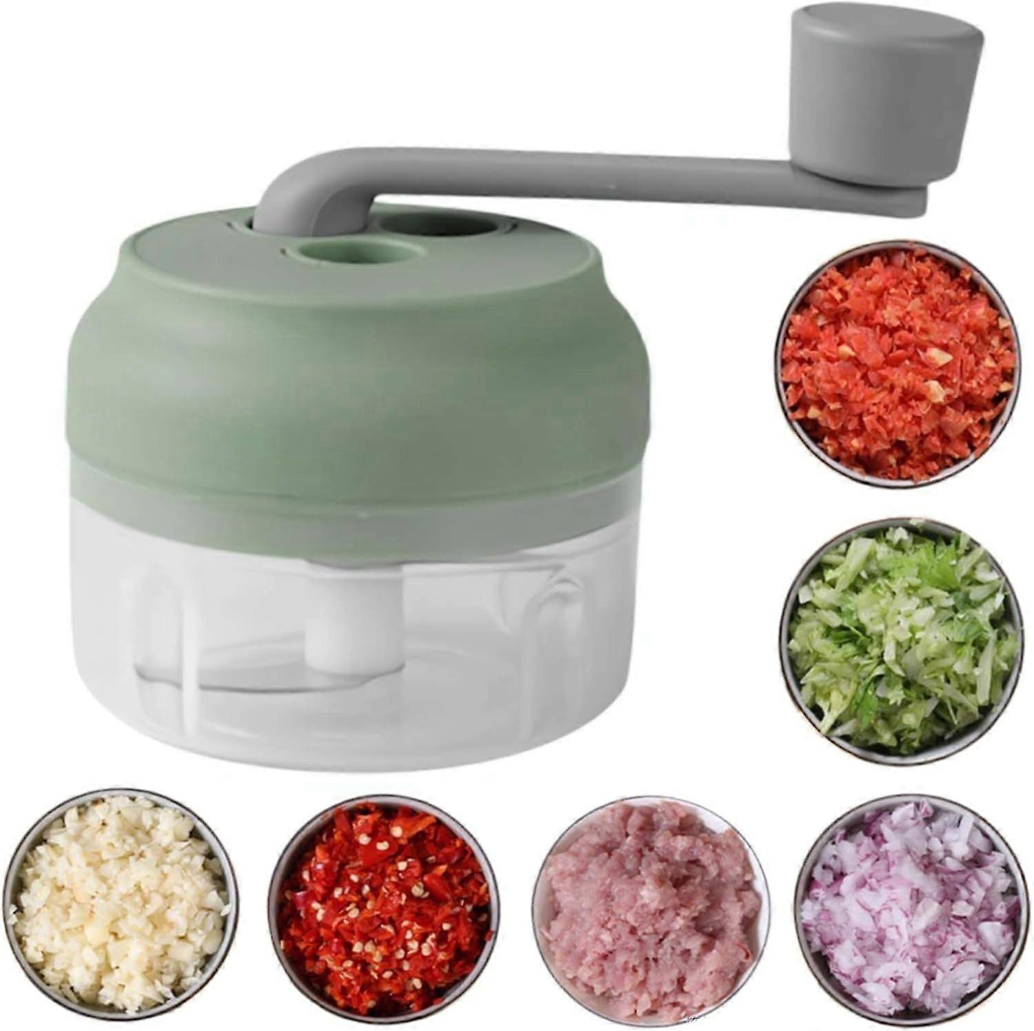 Manual Food Processor Vegetable Chopper, Mini Garlic Chopper Portable Handcrank Garlic Grinder