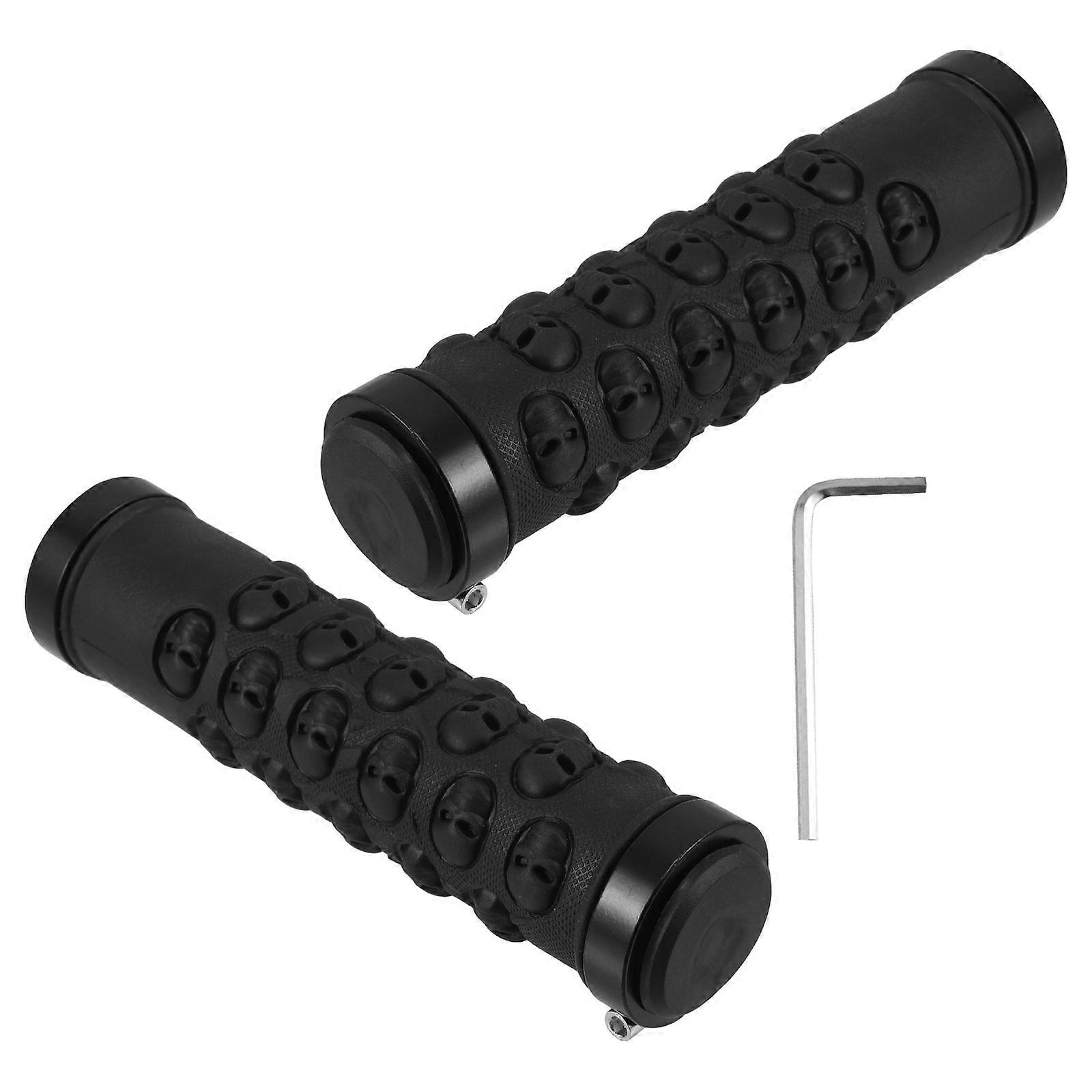 Bicycle Handlebar Grips Mountain Bike Style Skull Pattern Non-slip 2Pcs 13.30X3.50X3.50CM