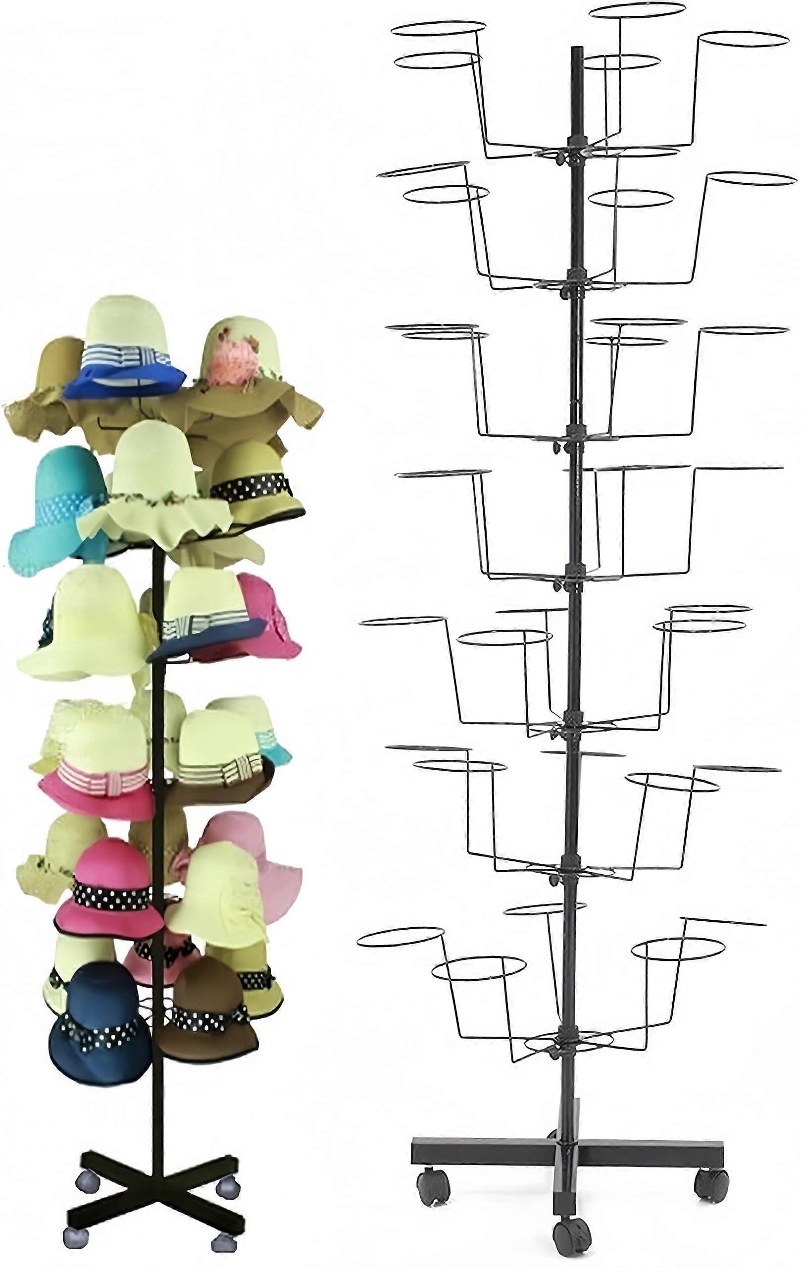 7Tier Rotating Hat Rack with Lockable Wheels, HeavyDuty Metal Hat Display Stand for 35+ Caps, SpaceSaving Organizer for Retail and Home (Black)