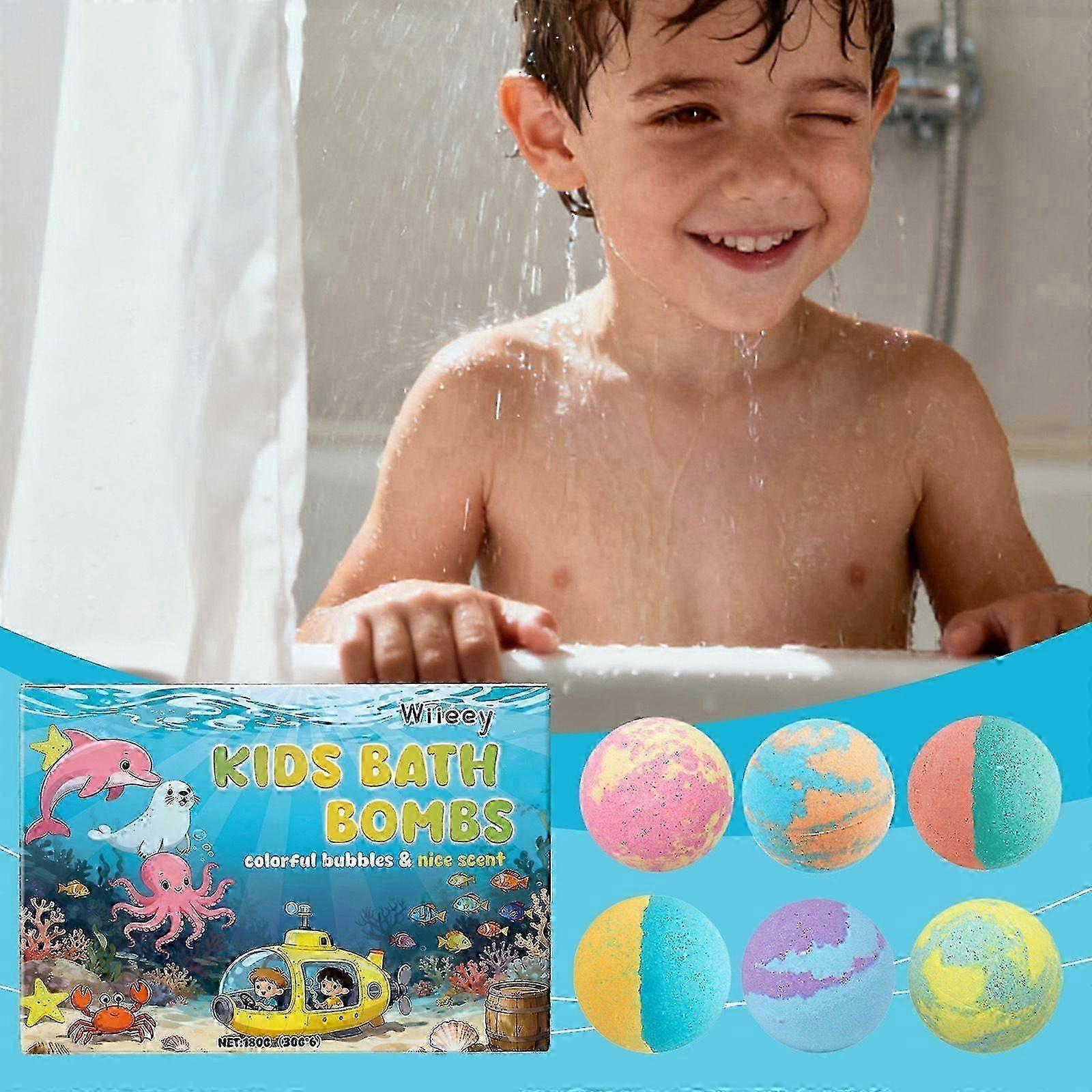 Fragrant Bath Bombs for Kids Bath, 6-Pack Gentle Colorful Fizzies with Hypoallergenic Formula & Foam