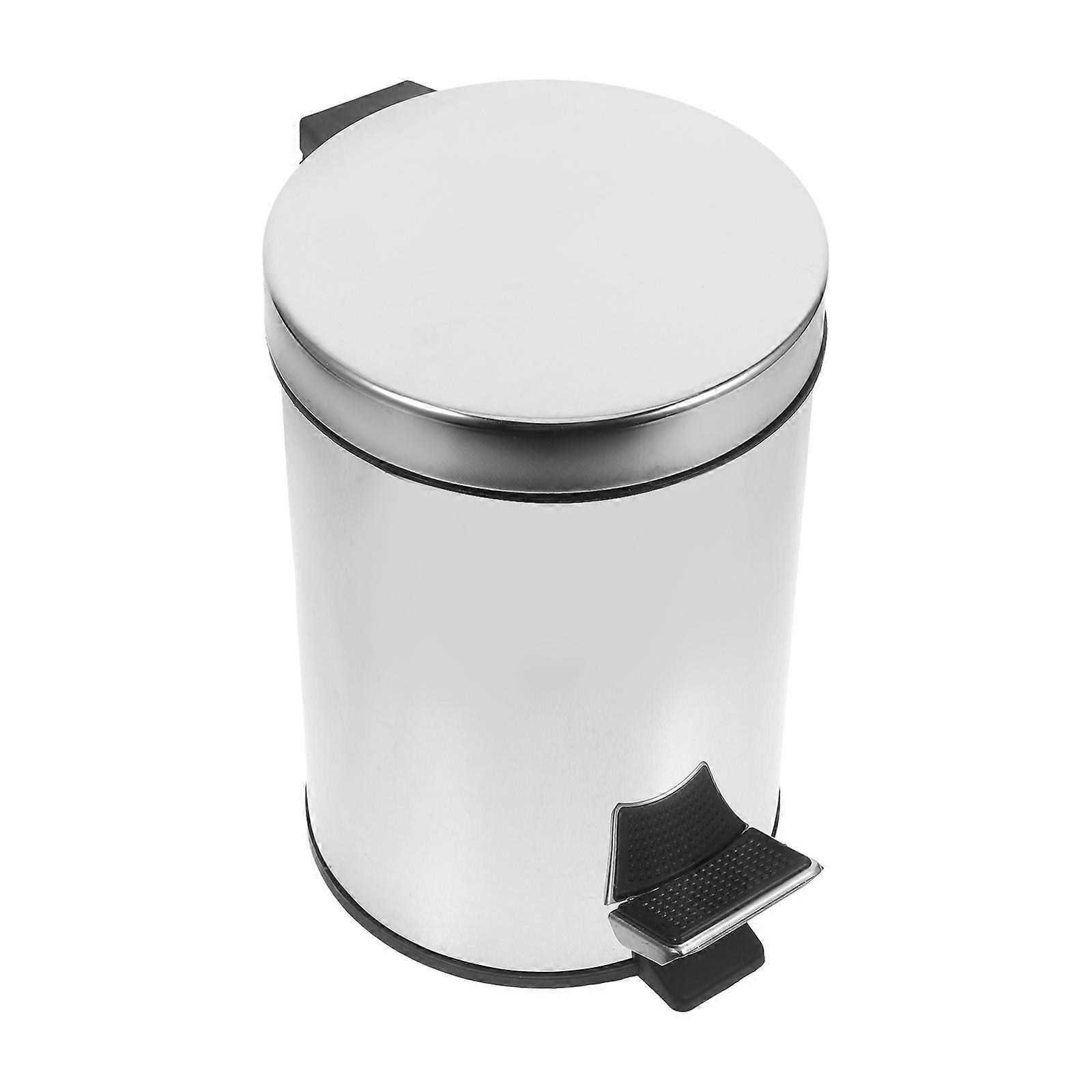Silver Stainless Steel Trash Can for Kitchen Use 2Pcs Round Garbage Can